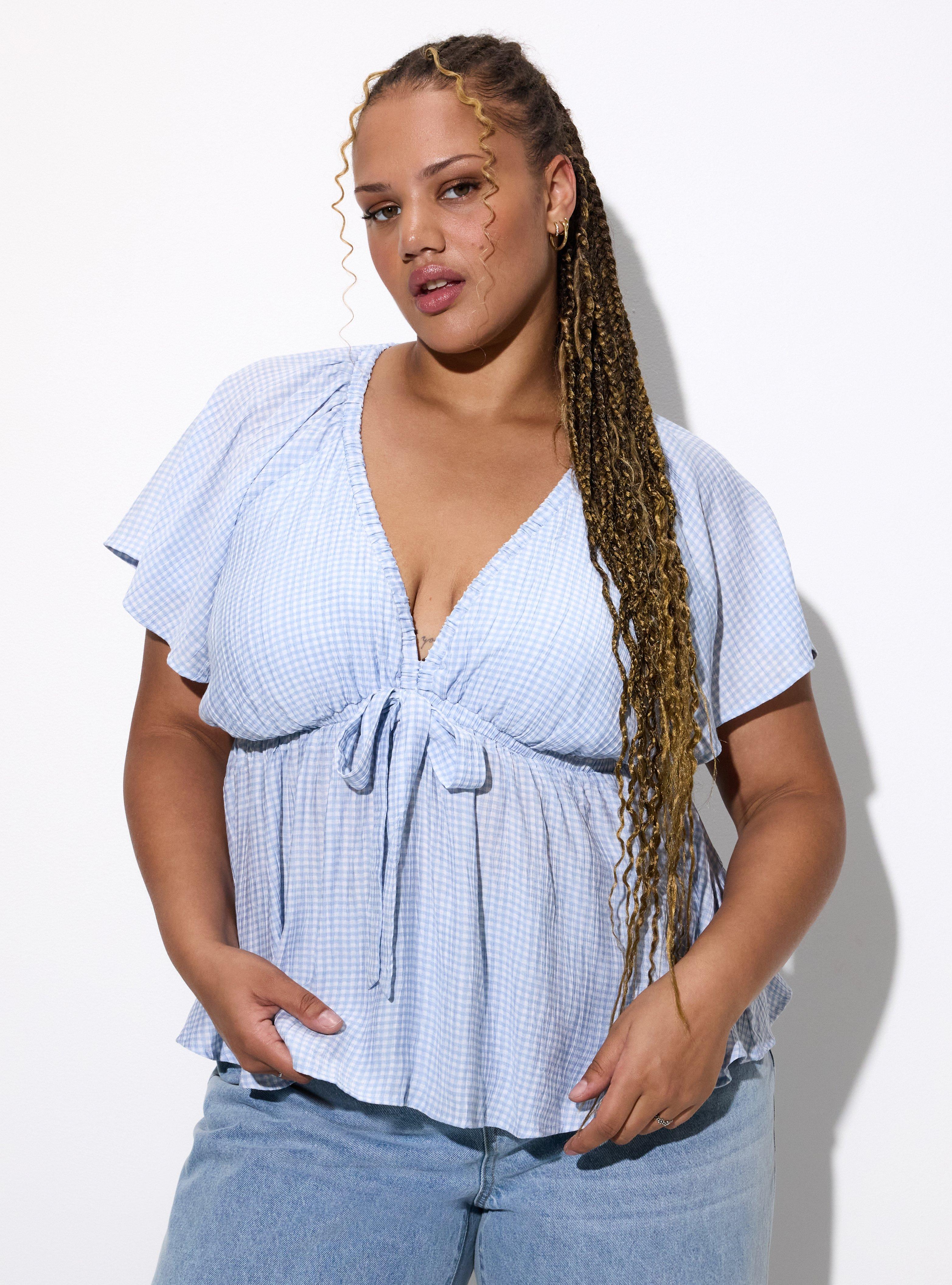 LoveSick Flutter Sleeve Babydoll Top, LE PETIT GINGHAM BLUE, hi-res