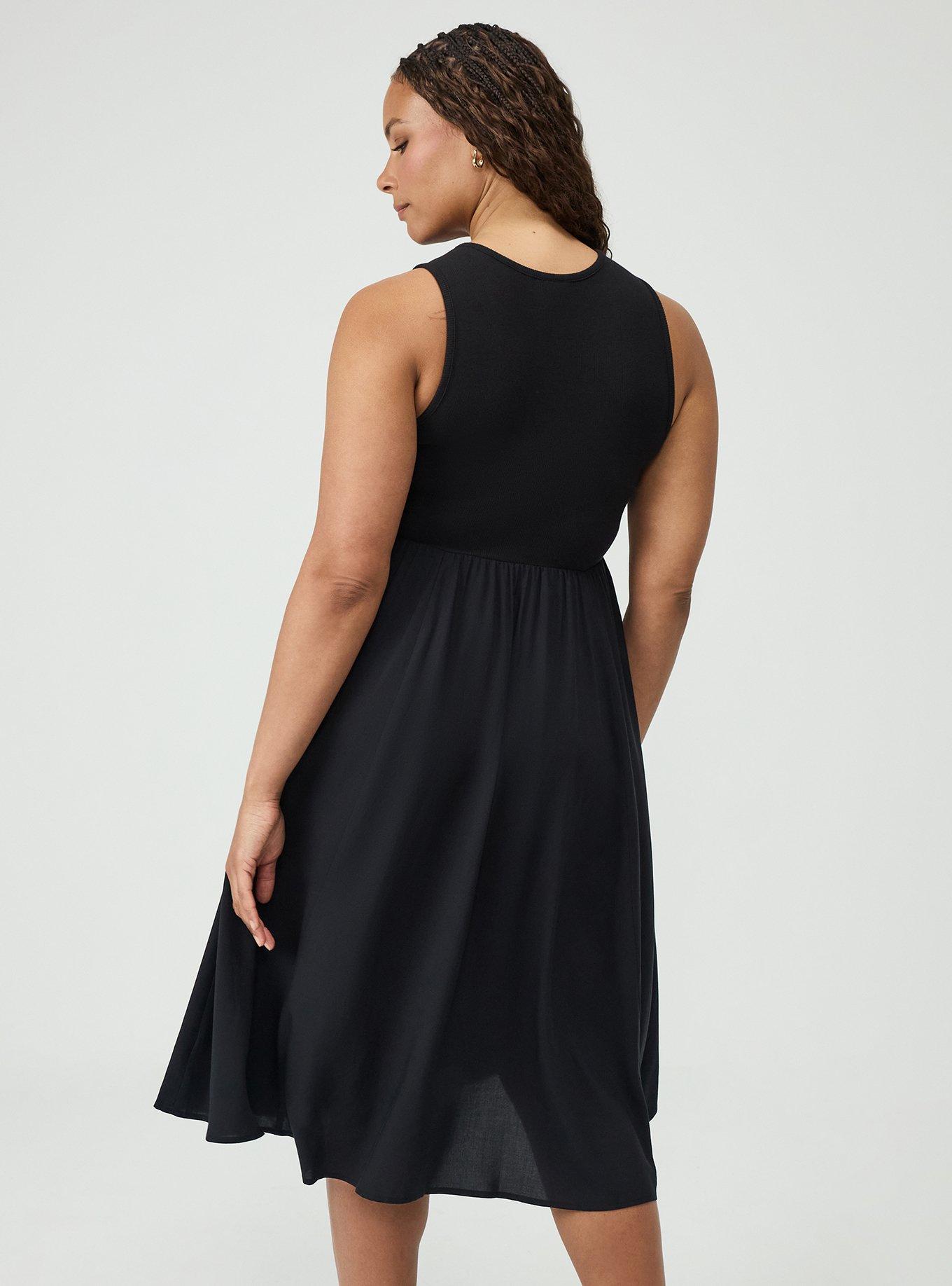 Plus Size Knit & Woven Midi Dress, DEEP BLACK, alternate