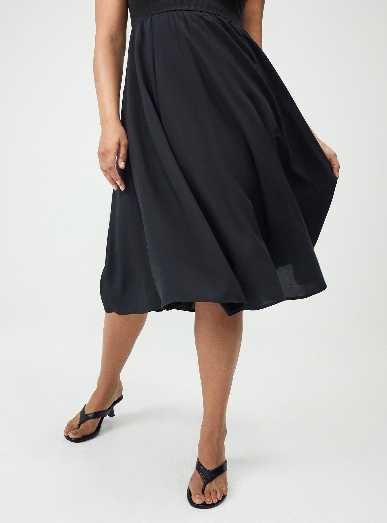 Plus Size Knit & Woven Midi Dress, DEEP BLACK, alternate