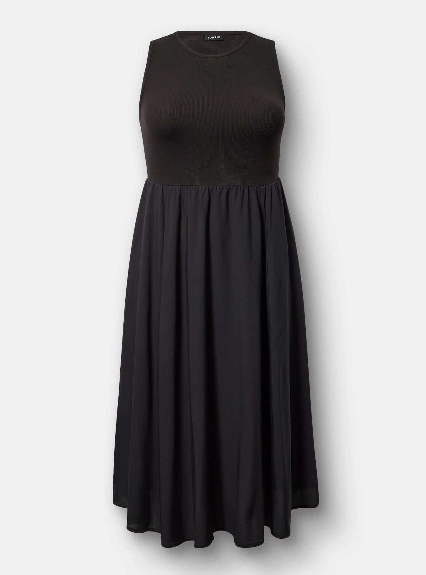 Knit & Woven Midi Dress, DEEP BLACK, flat