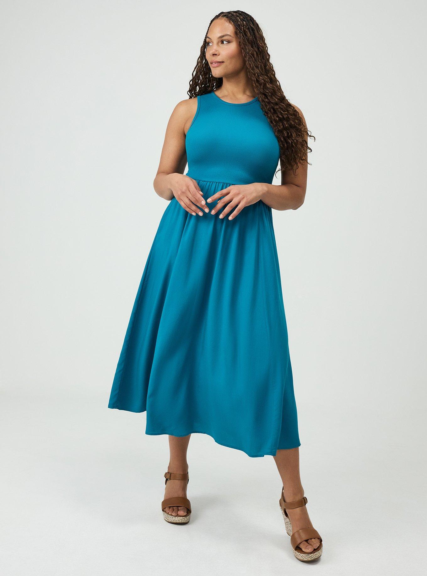 Knit & Woven Midi Dress, OCEAN DEPTHS, hi-res