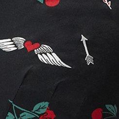 Retro Chic Belted V-Neck Swing Dress, ROSE ON ROSE TATTOO BLACK, swatch
