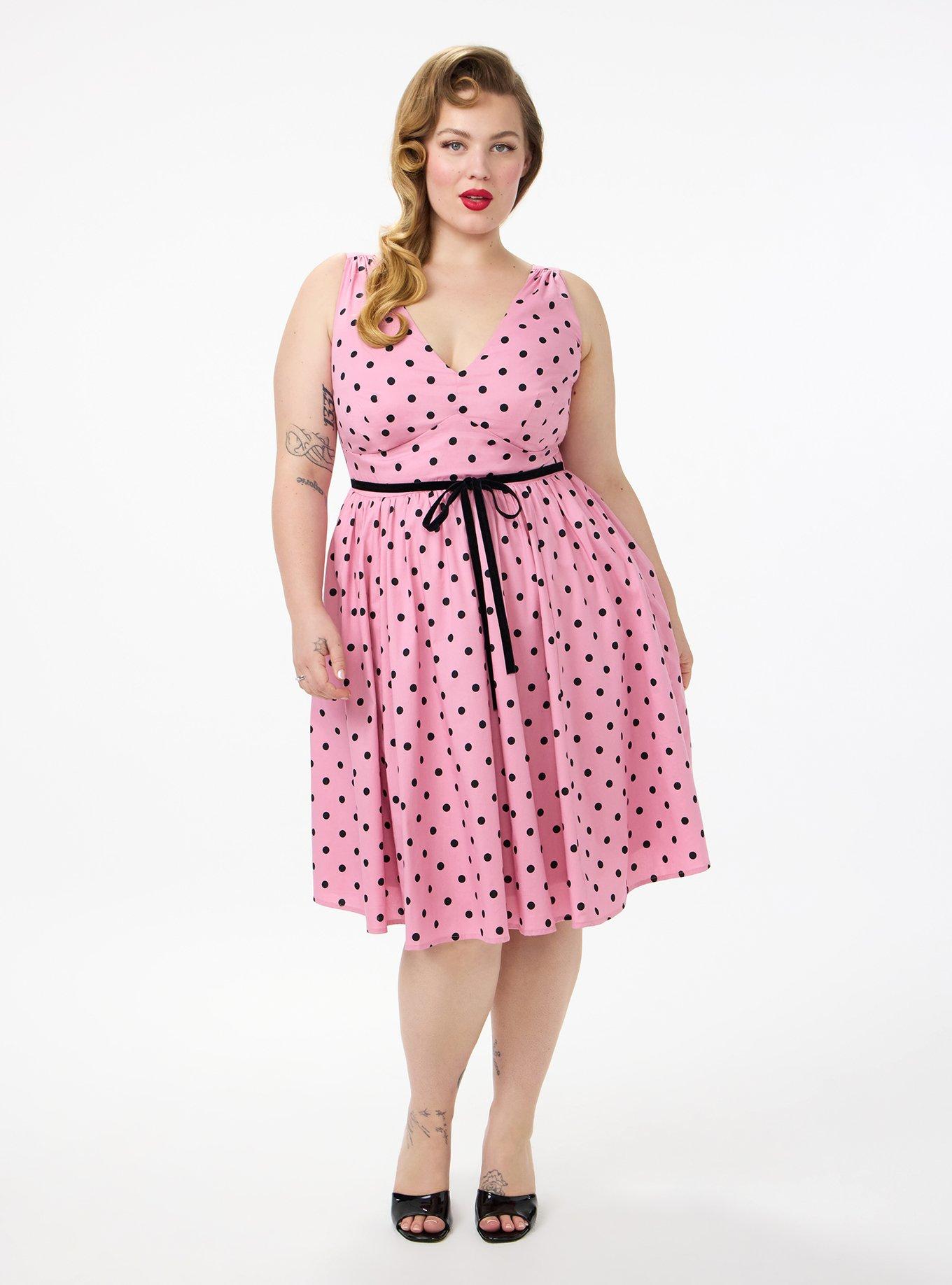 Retro Chic Belted V-Neck Swing Dress, DENNY DOT ORCHID SMOKE, alternate