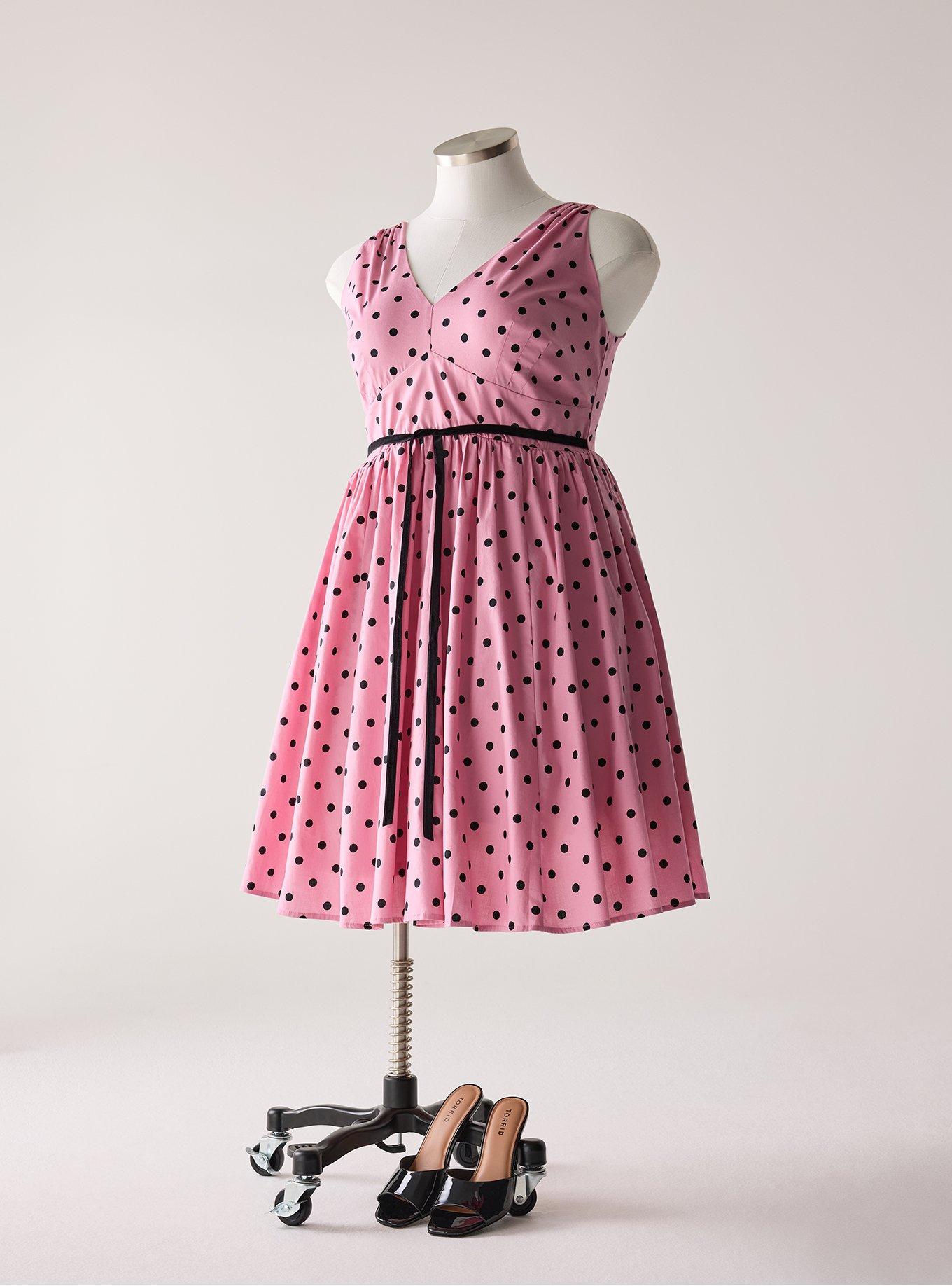 Retro Chic Belted V-Neck Swing Dress, DENNY DOT ORCHID SMOKE, flat