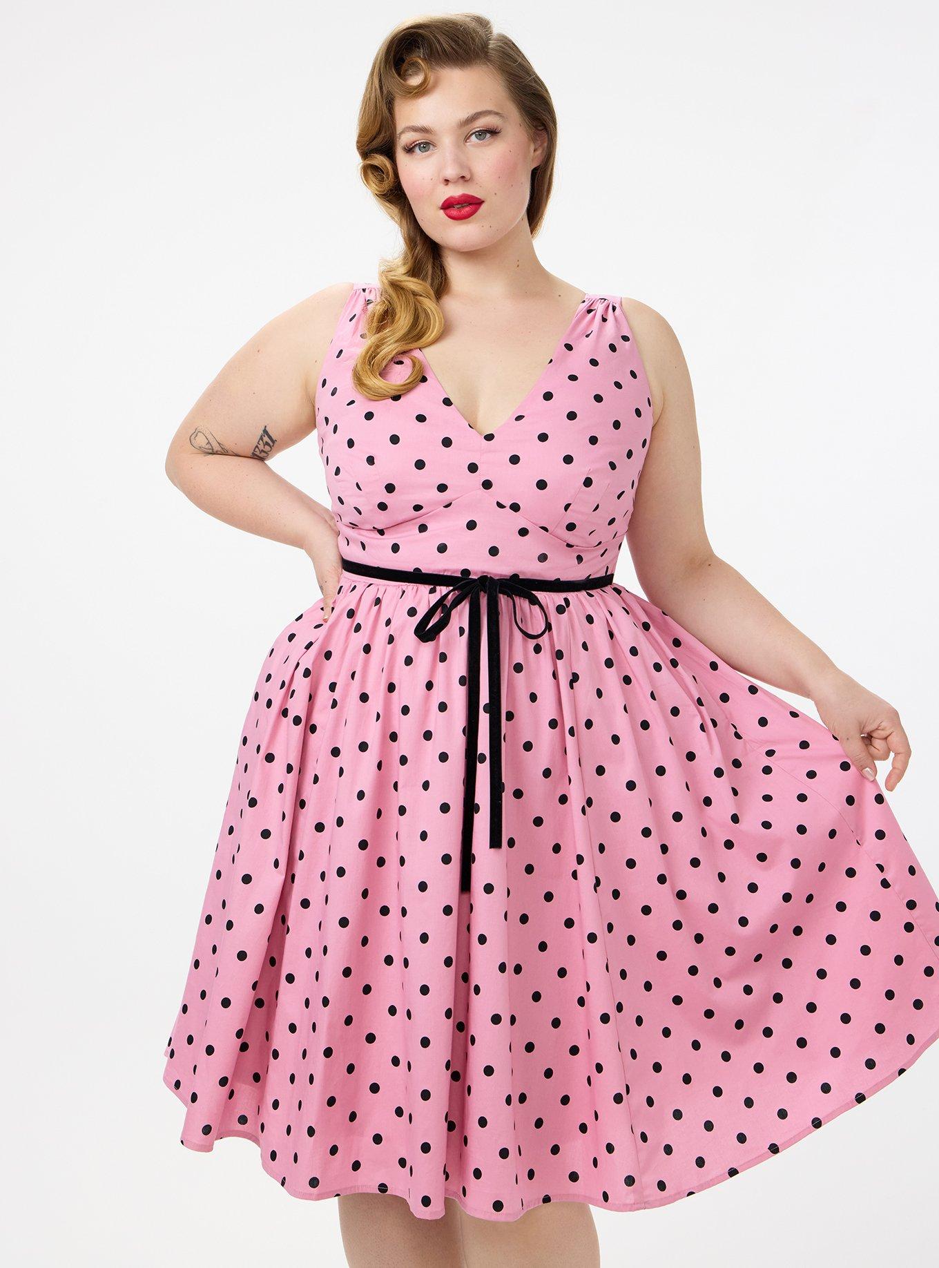 Retro Chic Belted V-Neck Swing Dress, DENNY DOT ORCHID SMOKE, hi-res
