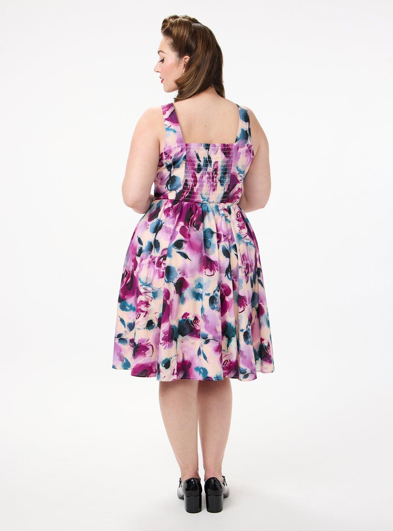 Retro Chic Belted V-Neck Swing Dress, ROSE WATER FLORAL PLUM, alternate