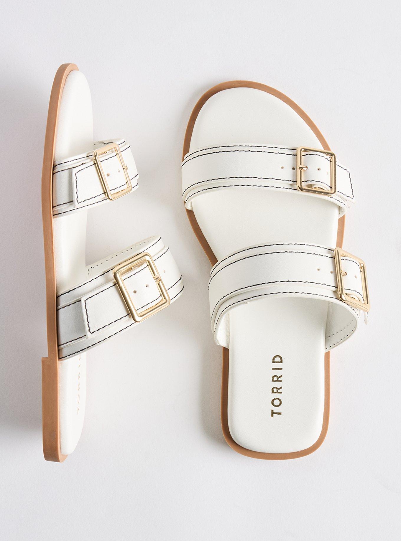 Double Strap Slide (WW), WHITE, hi-res