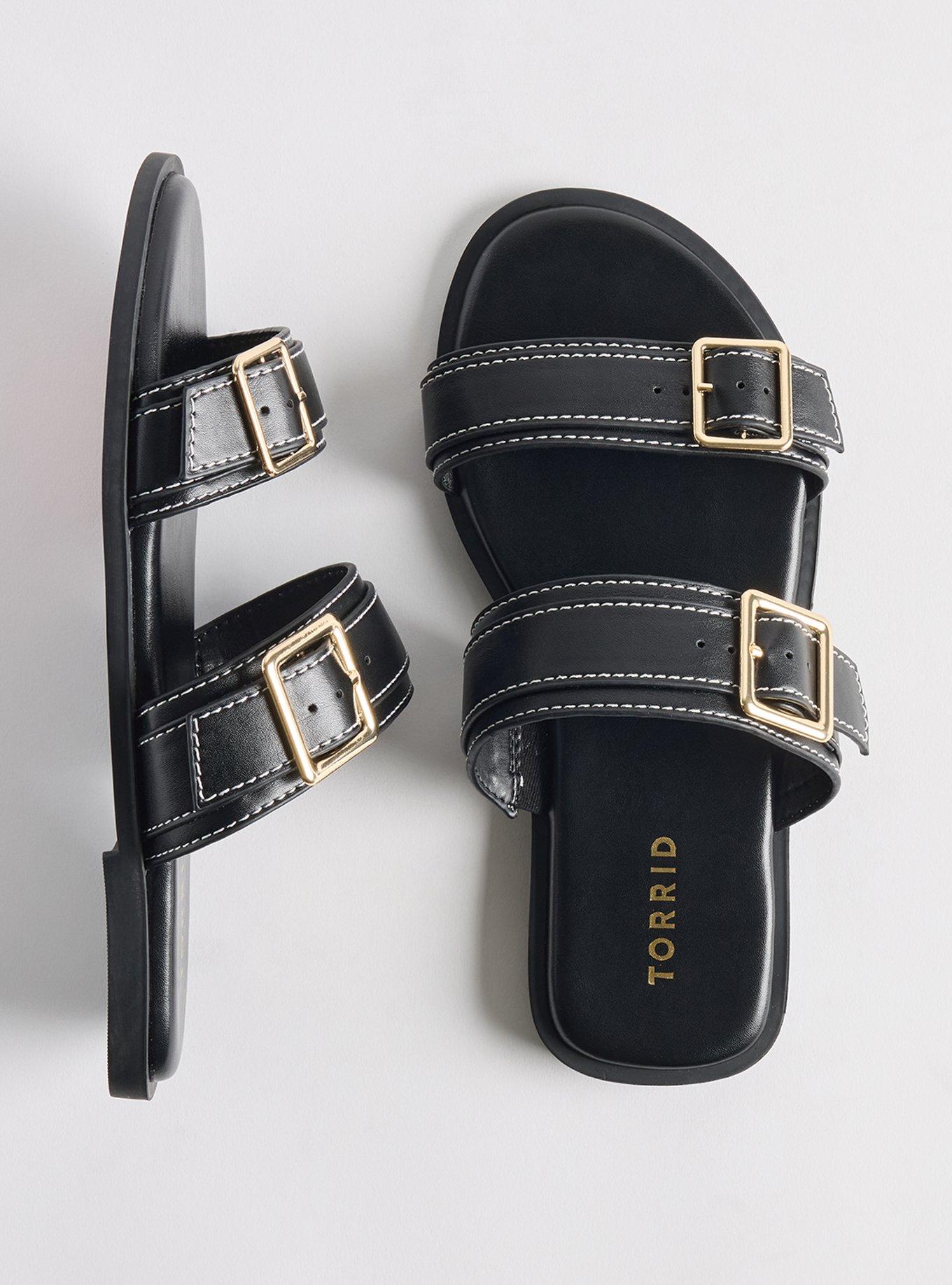 Double Strap Slide (WW), BLACK, hi-res