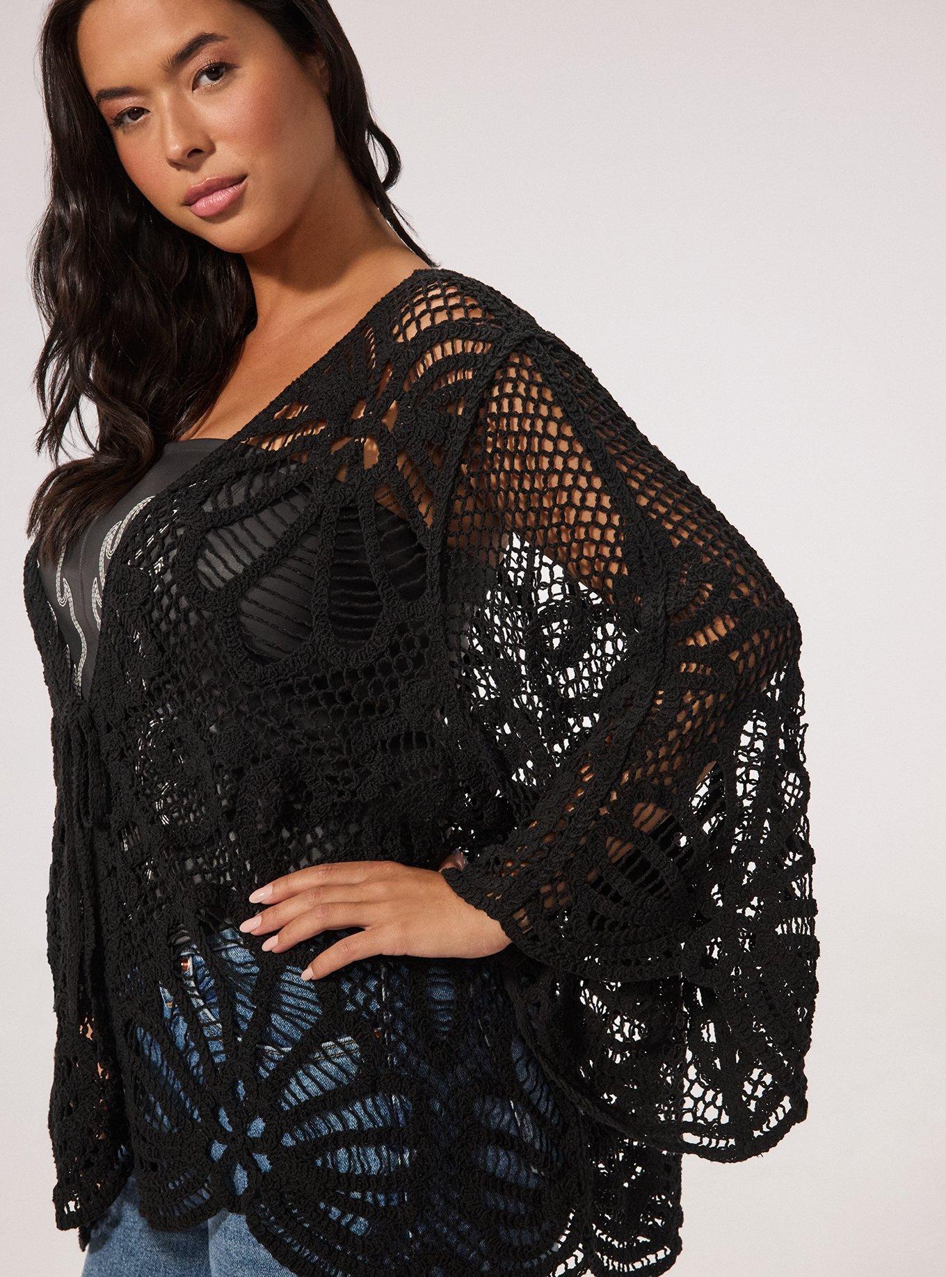 Crochet Ruana With Sleeves, BLACK, alternate