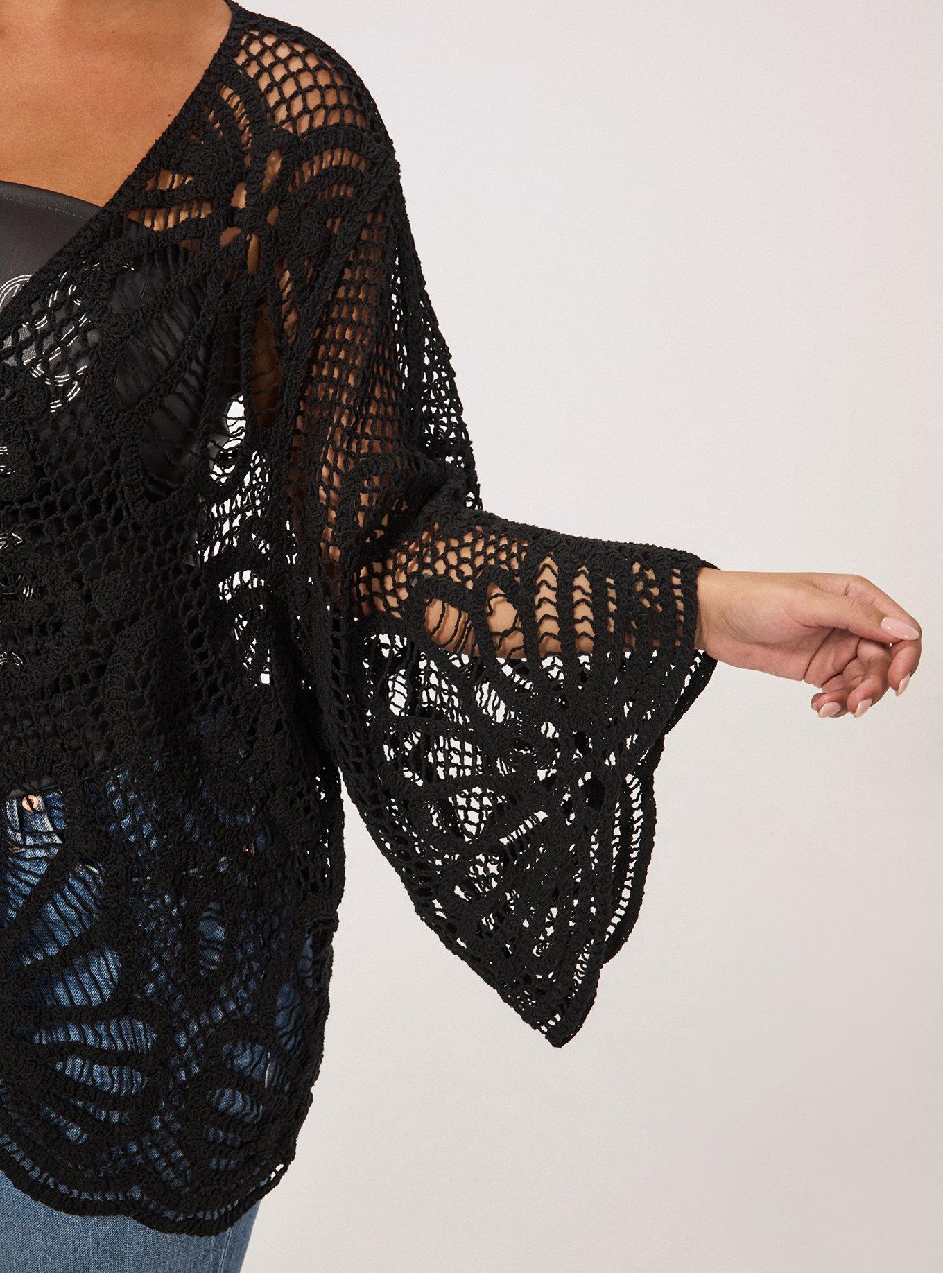 Crochet Ruana With Sleeves, BLACK, alternate