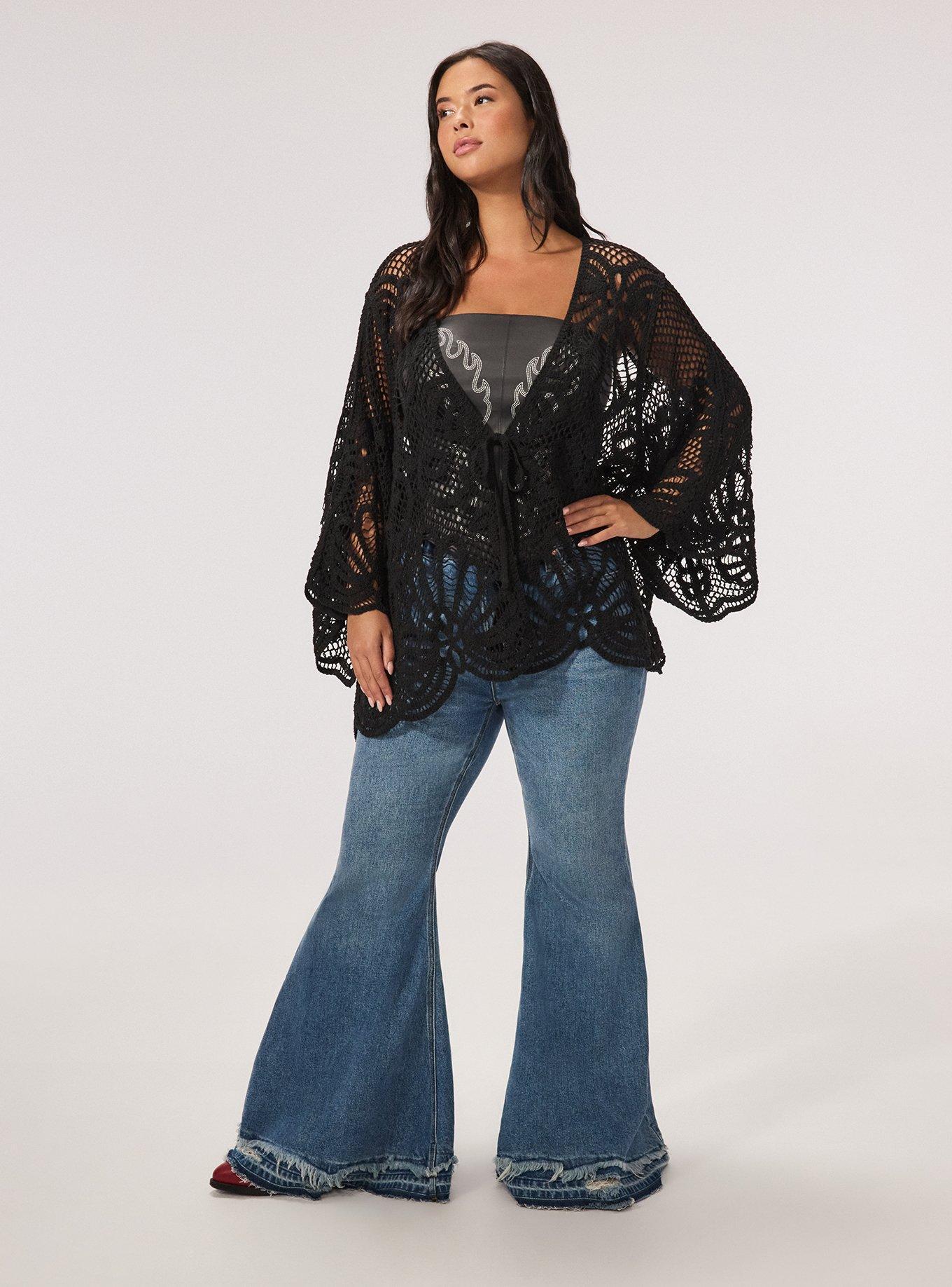 Crochet Ruana With Sleeves, BLACK, alternate