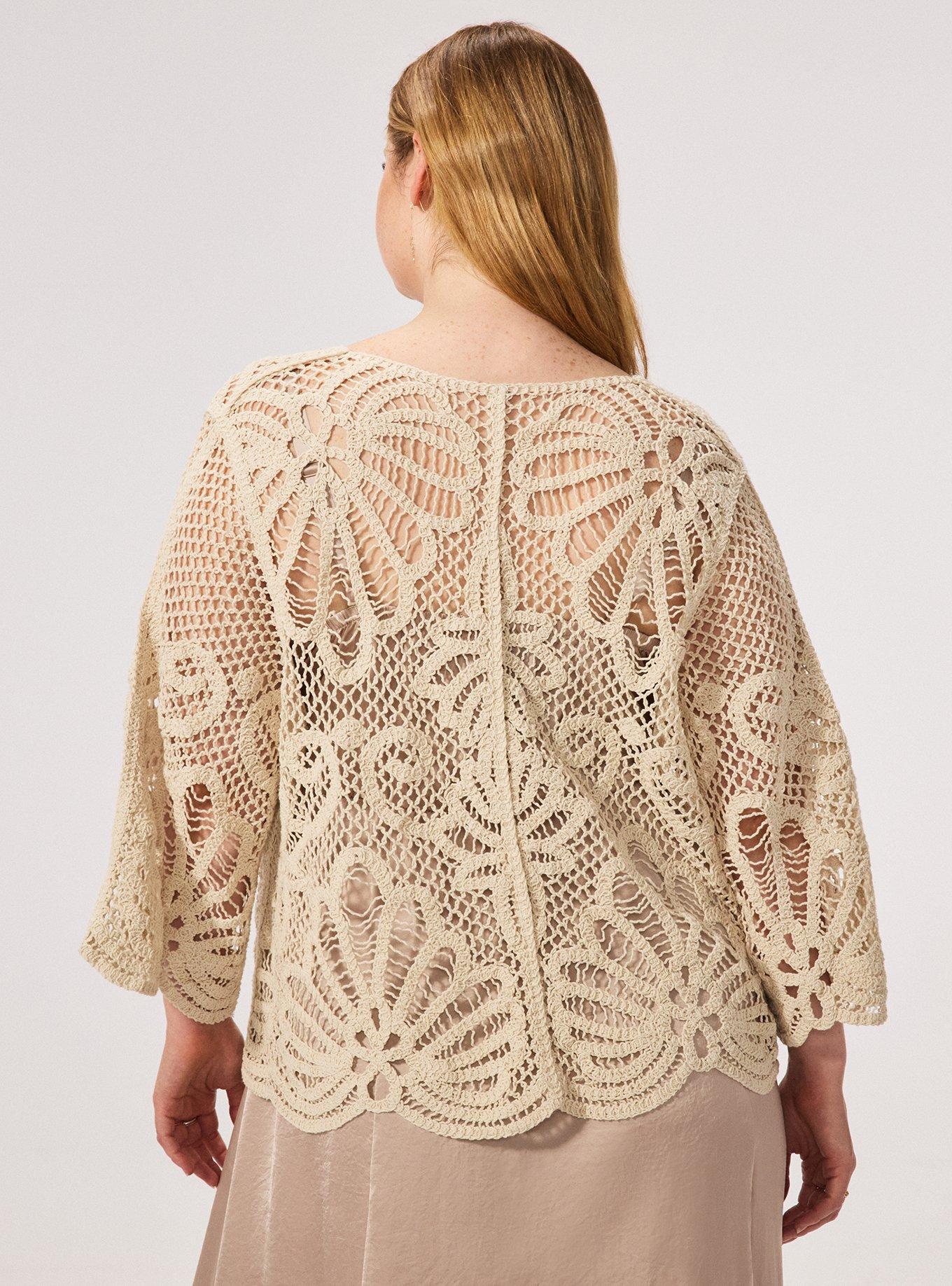 Crochet Ruana With Sleeves, IVORY, alternate