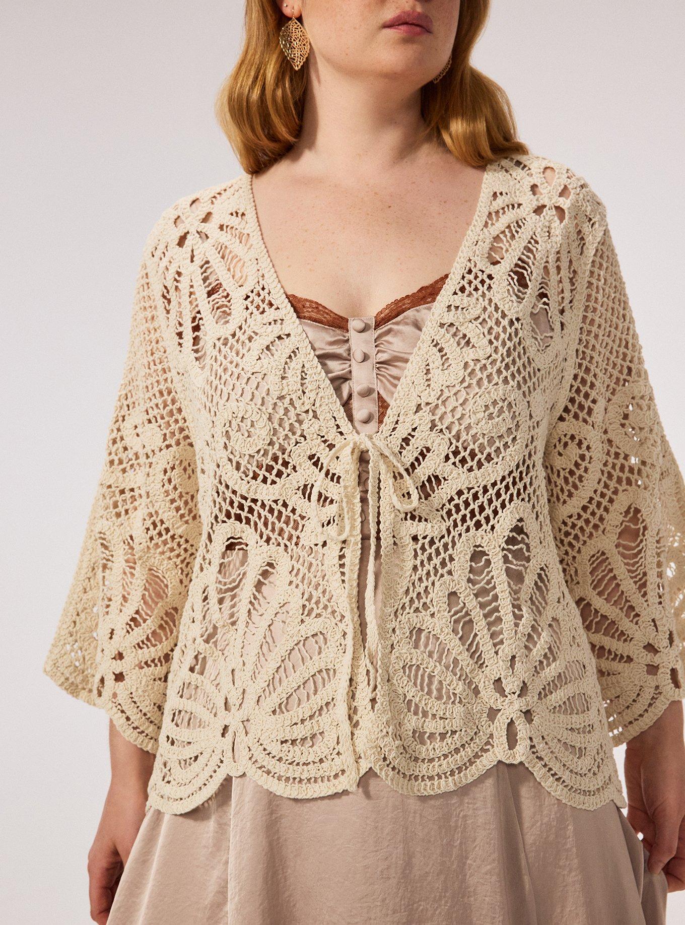 Crochet Ruana With Sleeves, IVORY, alternate