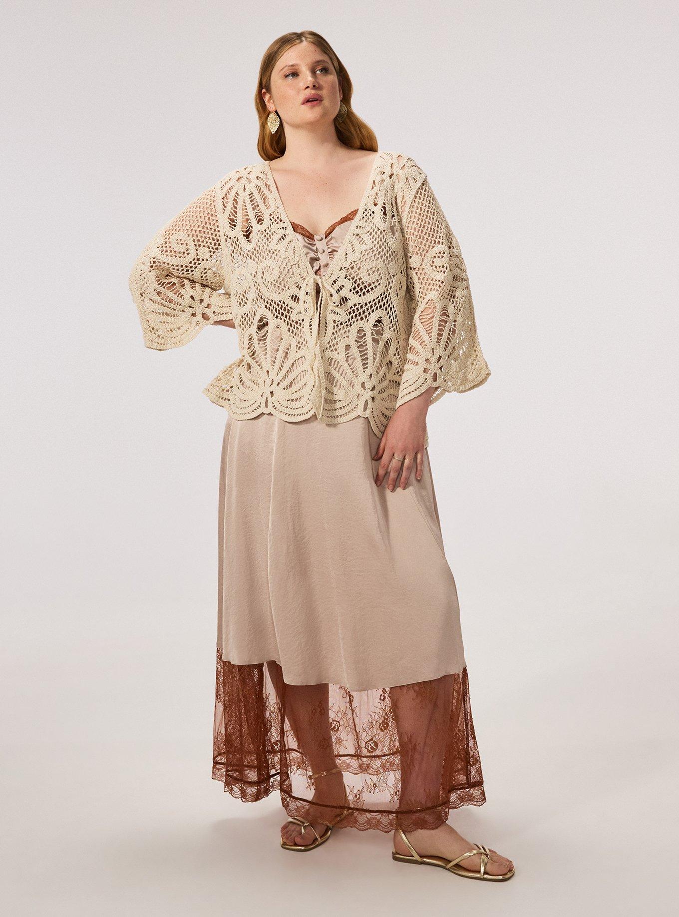 Crochet Ruana With Sleeves, IVORY, alternate
