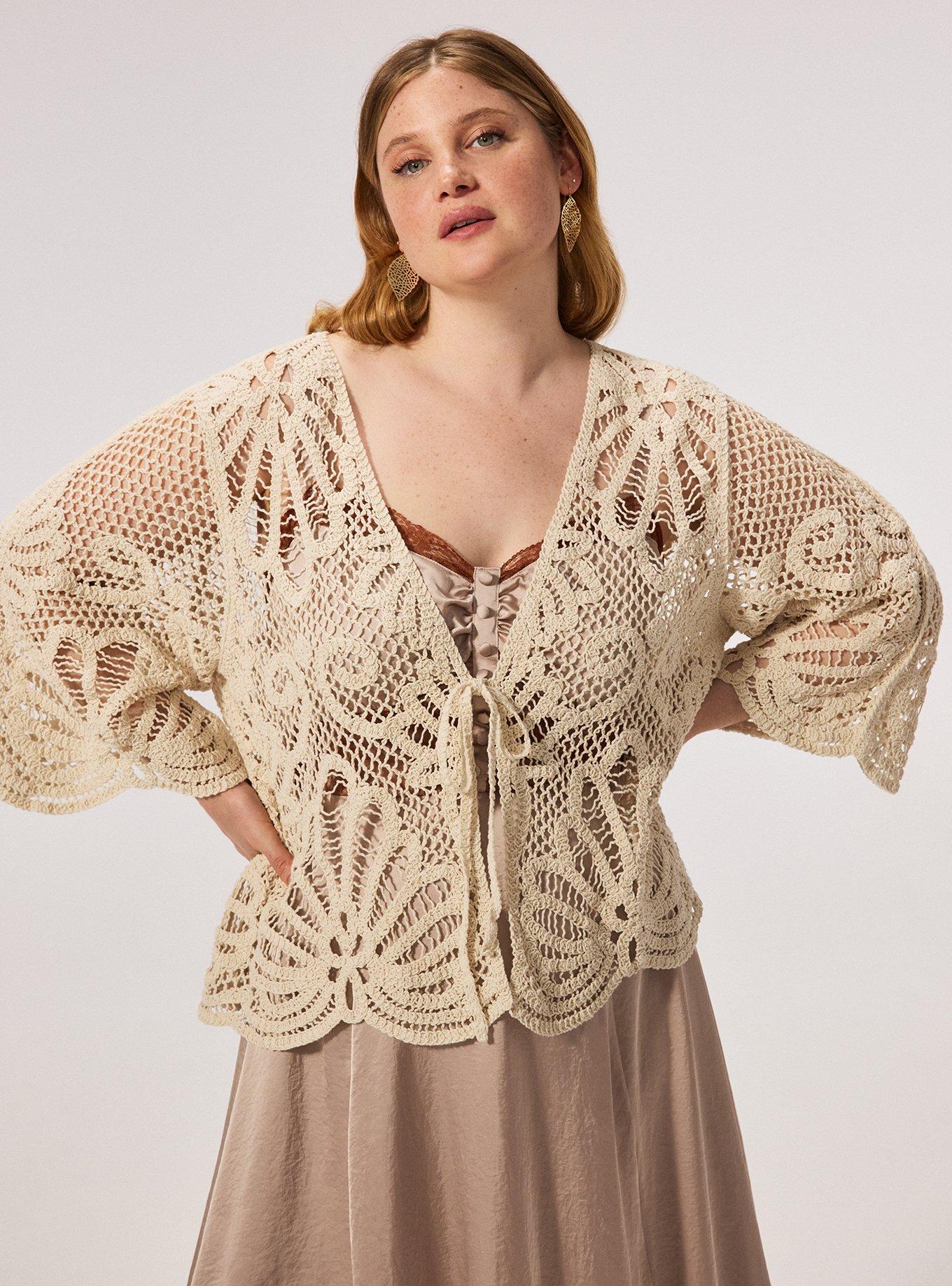 Crochet Ruana With Sleeves, IVORY, hi-res