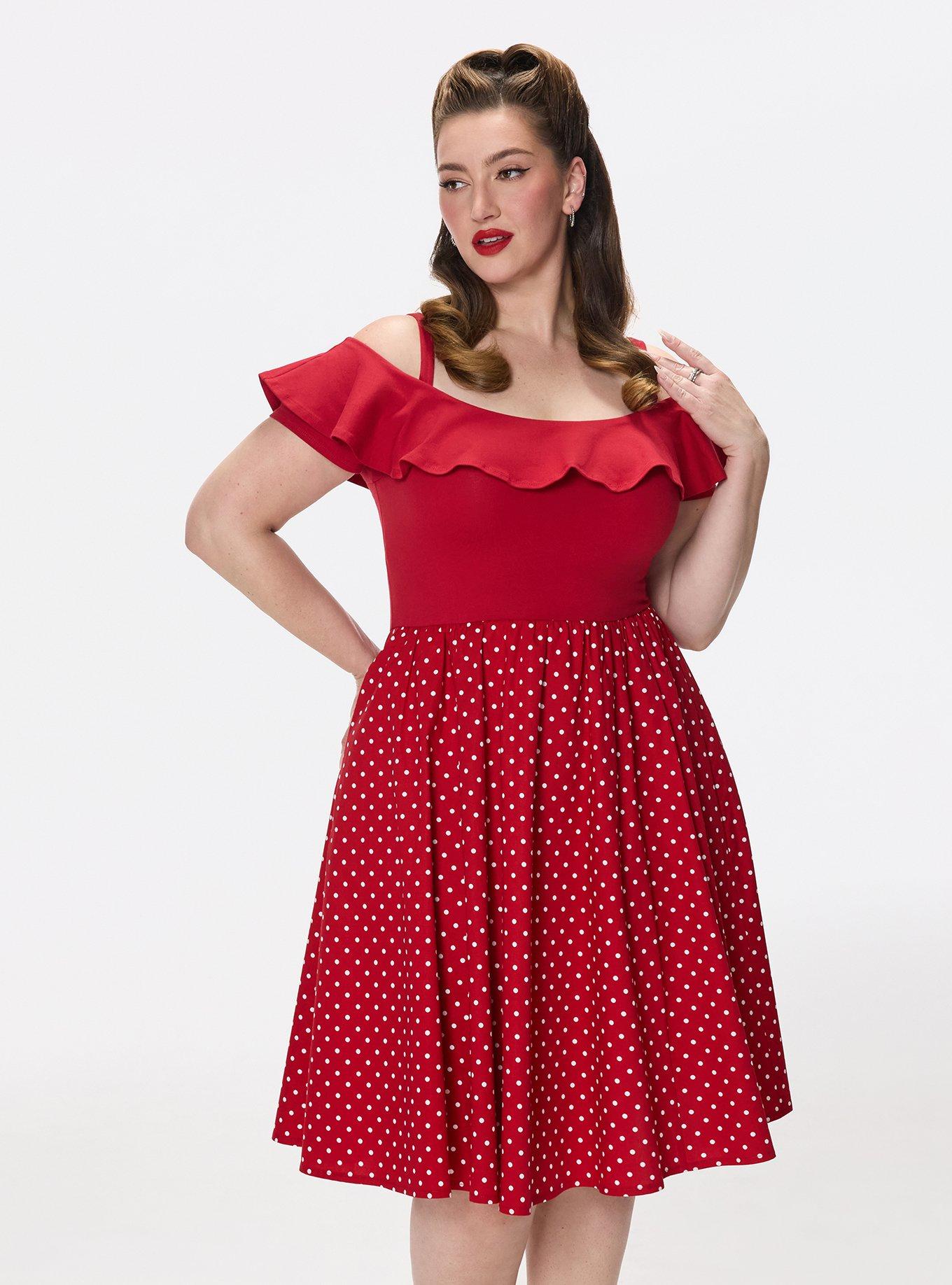 Retro Chic Off-Shoulder Midi Dress, COMMIT DOT RED, alternate