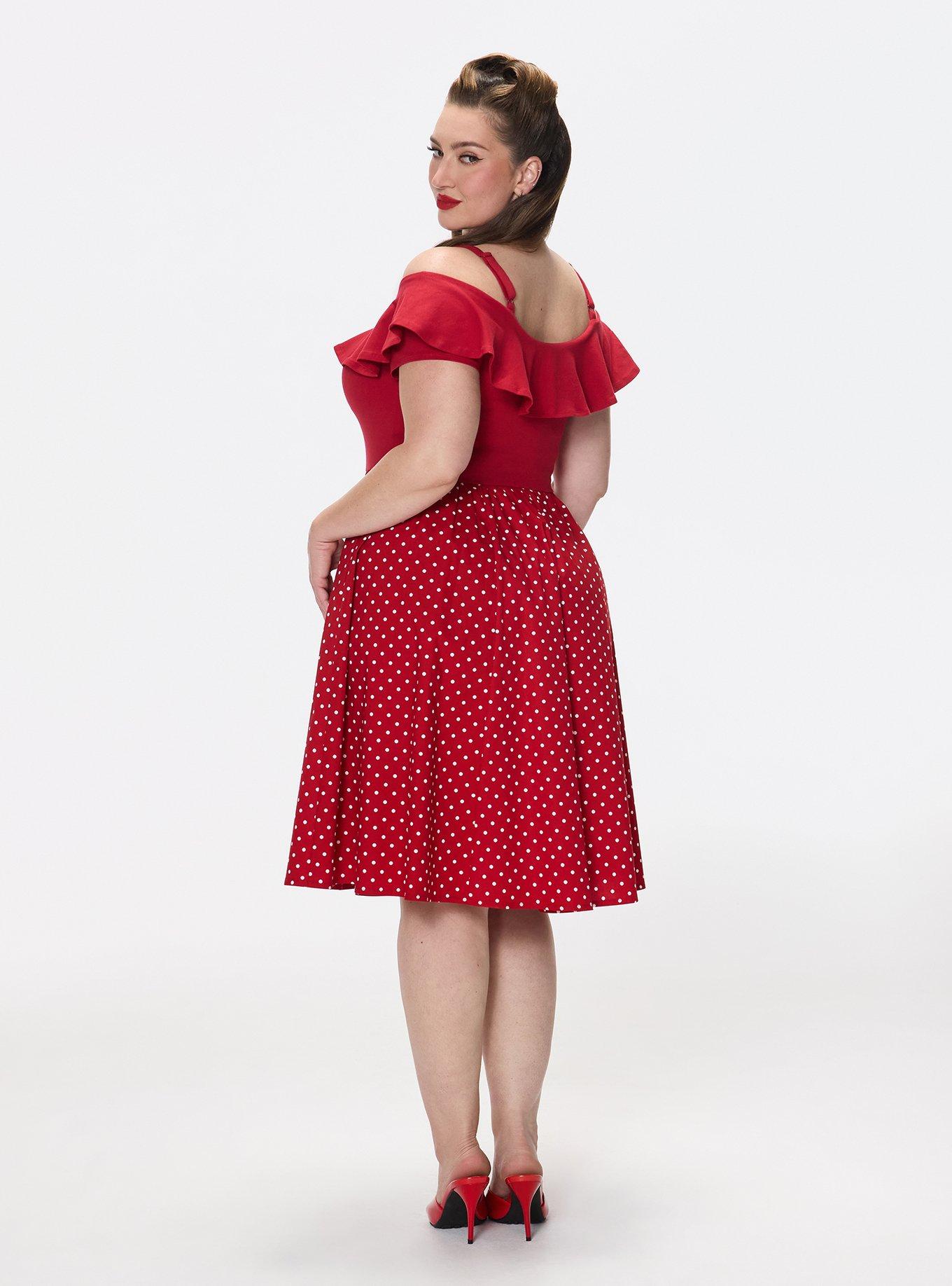 Retro Chic Off-Shoulder Midi Dress, COMMIT DOT RED, alternate