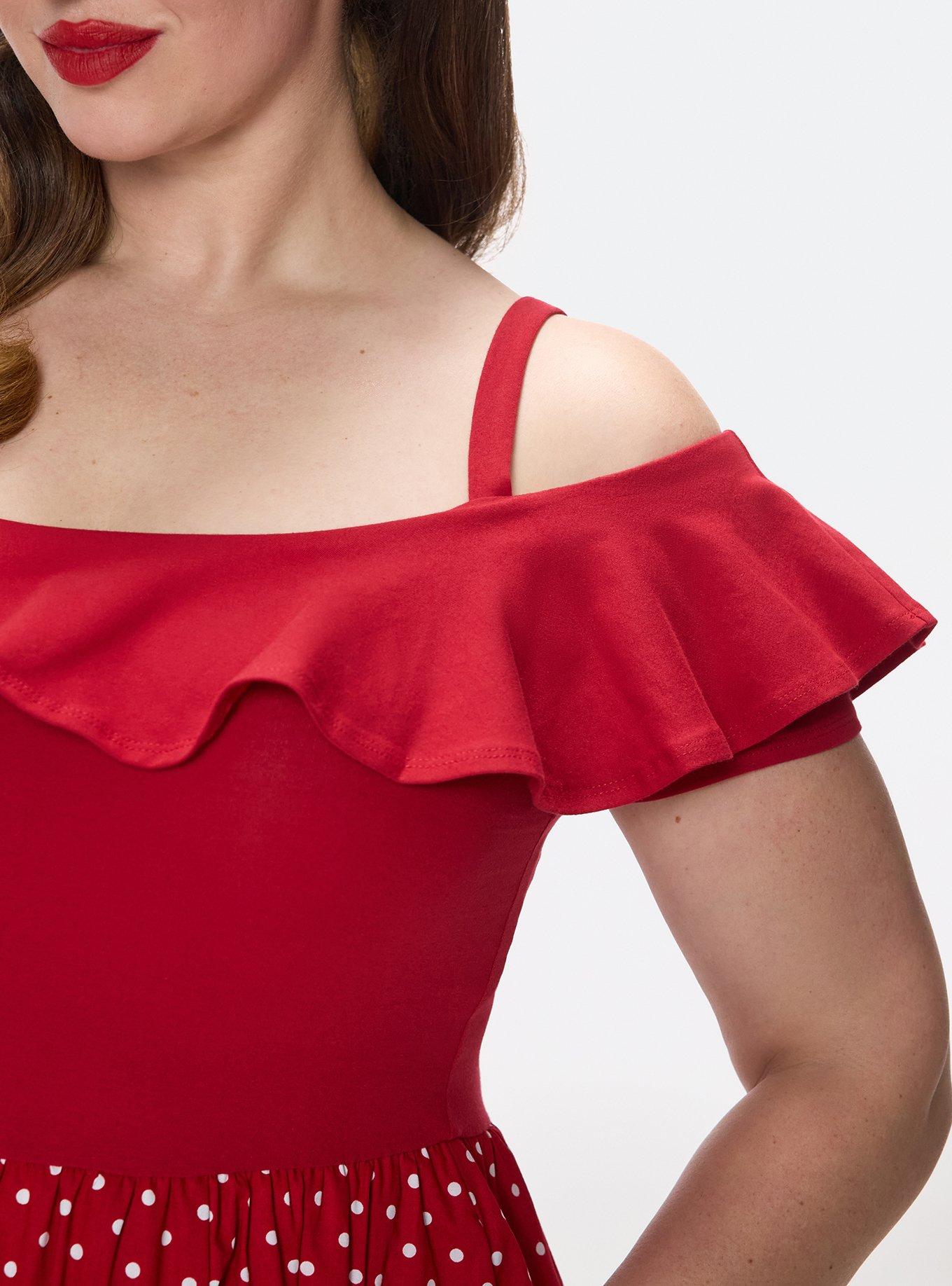 Retro Chic Off-Shoulder Midi Dress, COMMIT DOT RED, alternate