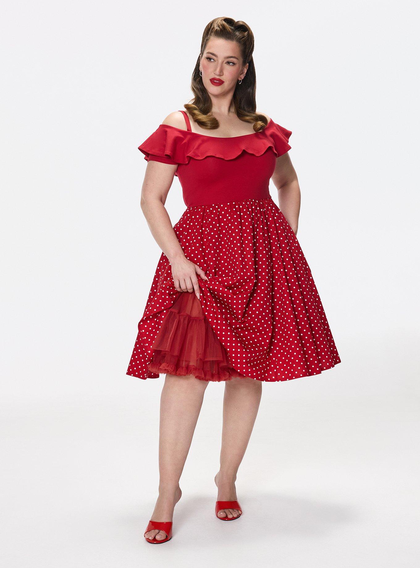 Retro Chic Off-Shoulder Midi Dress, COMMIT DOT RED, alternate