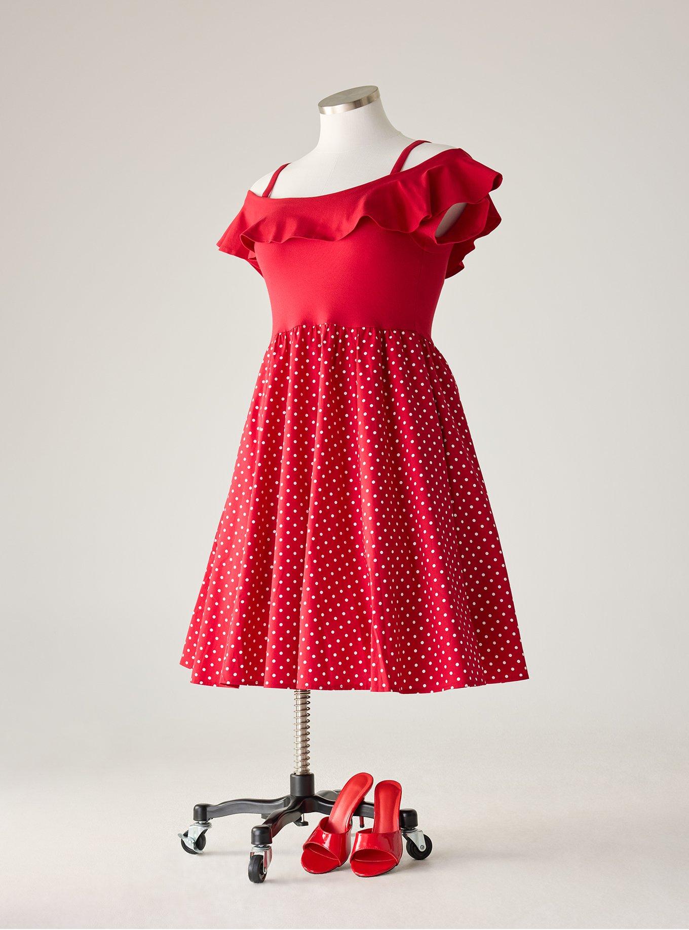 Retro Chic Off-Shoulder Midi Dress, COMMIT DOT RED, flat