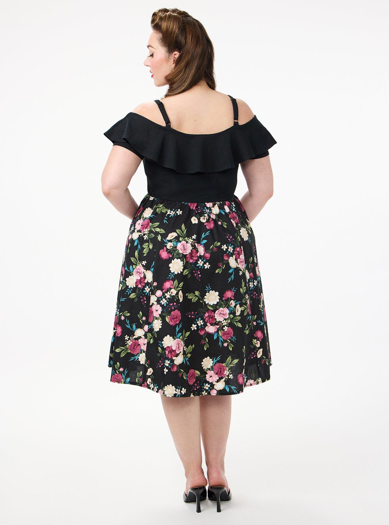 Retro Chic Off-Shoulder Midi Dress, CORRIE FLORAL BLACK, alternate