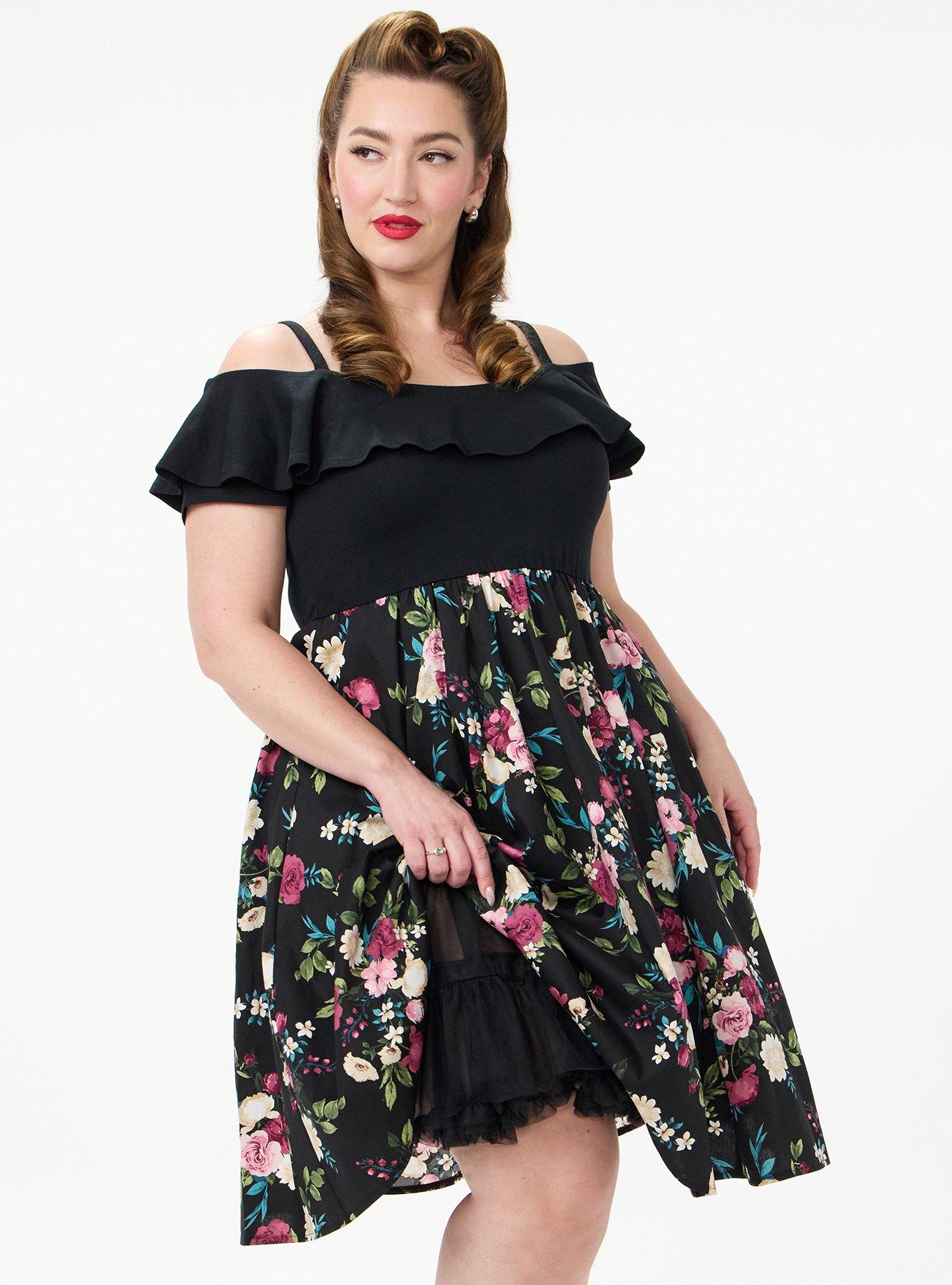 Retro Chic Off-Shoulder Midi Dress, CORRIE FLORAL BLACK, alternate