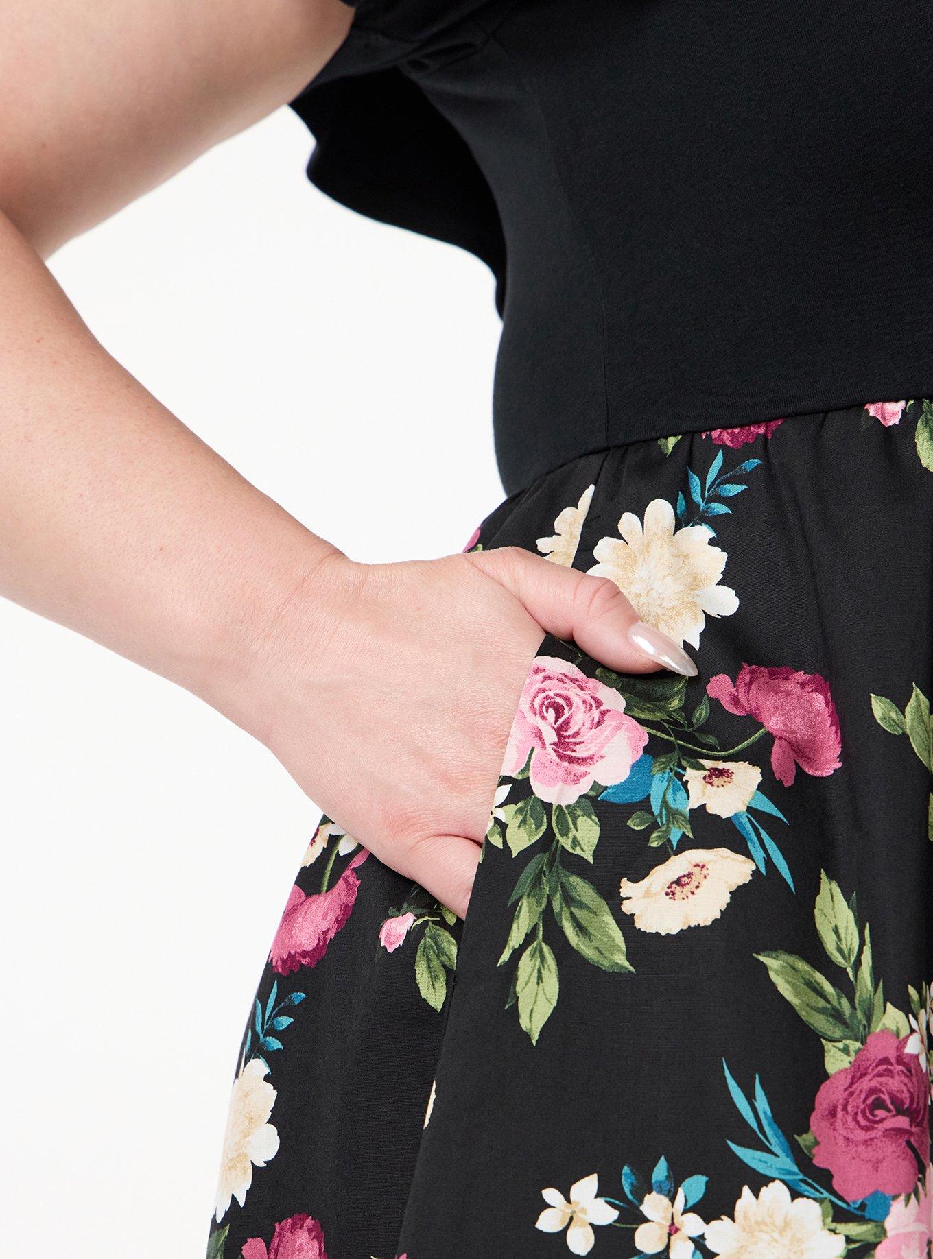 Retro Chic Off-Shoulder Midi Dress, CORRIE FLORAL BLACK, alternate