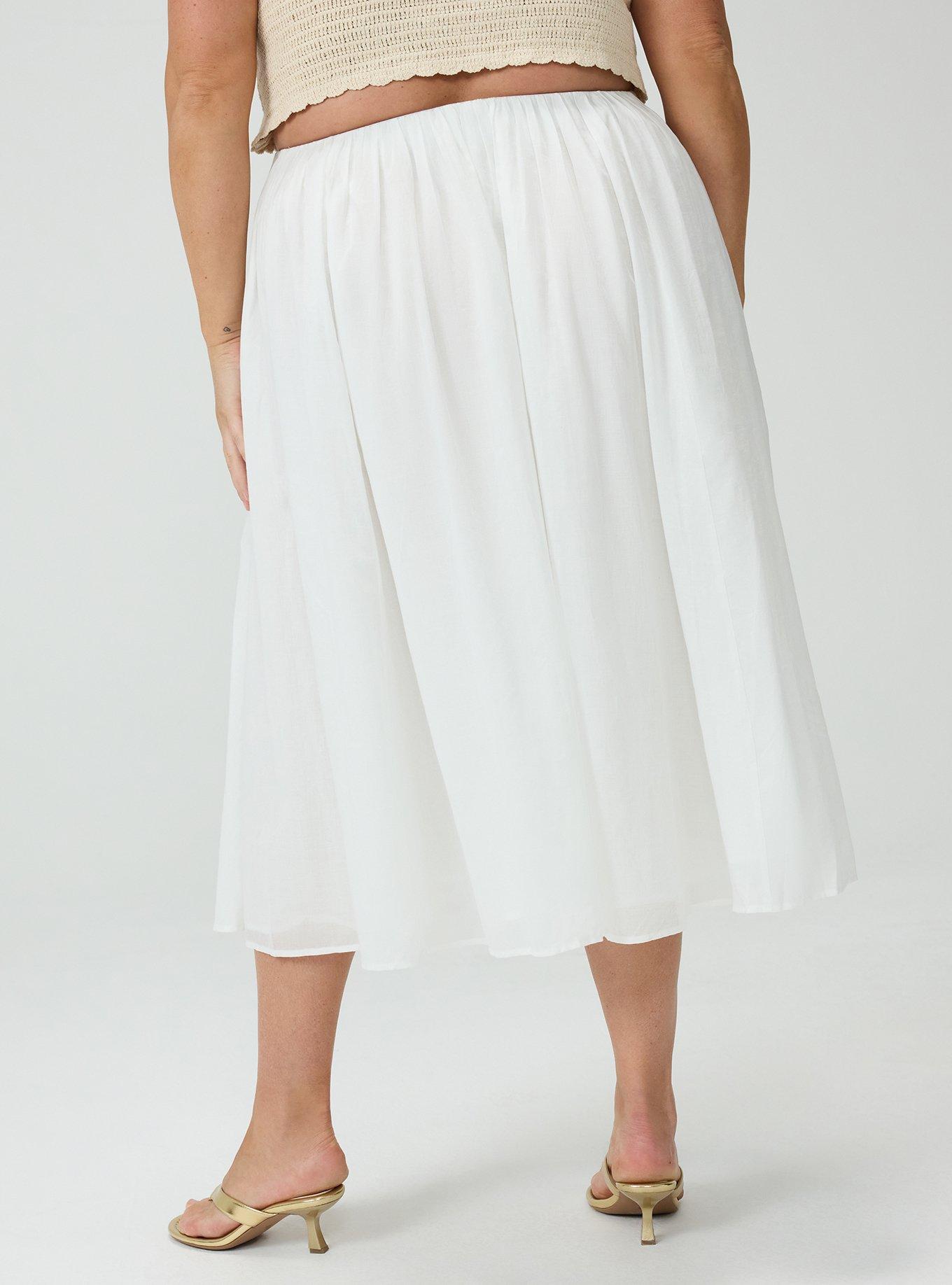 Plus Size Studio Shirred Waist Tea Length Skirt, BLANC DE BLANC, alternate