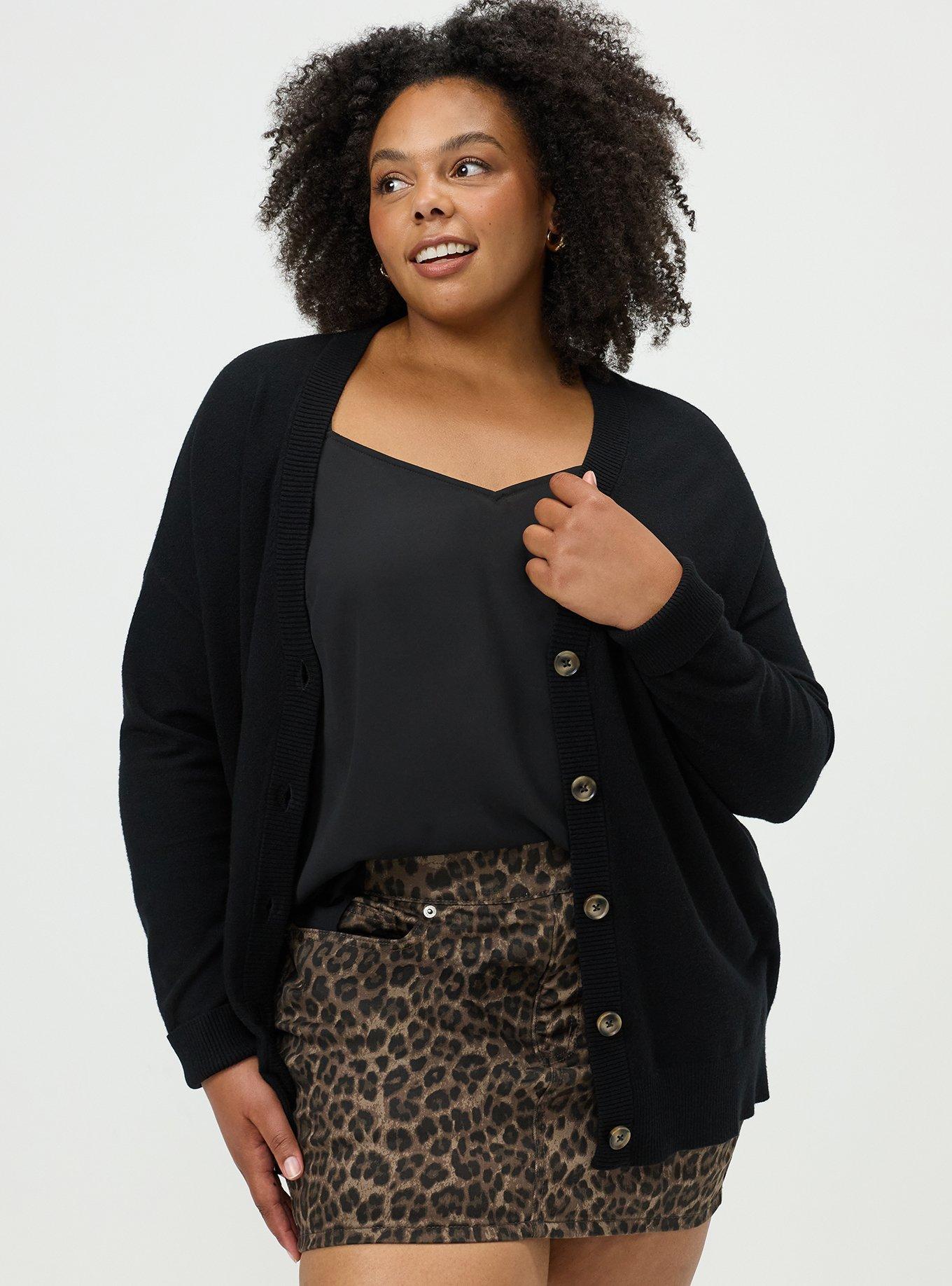 Plus Size Everyday Soft Drop Shoulder V-Neck Cardigan, DEEP BLACK, alternate
