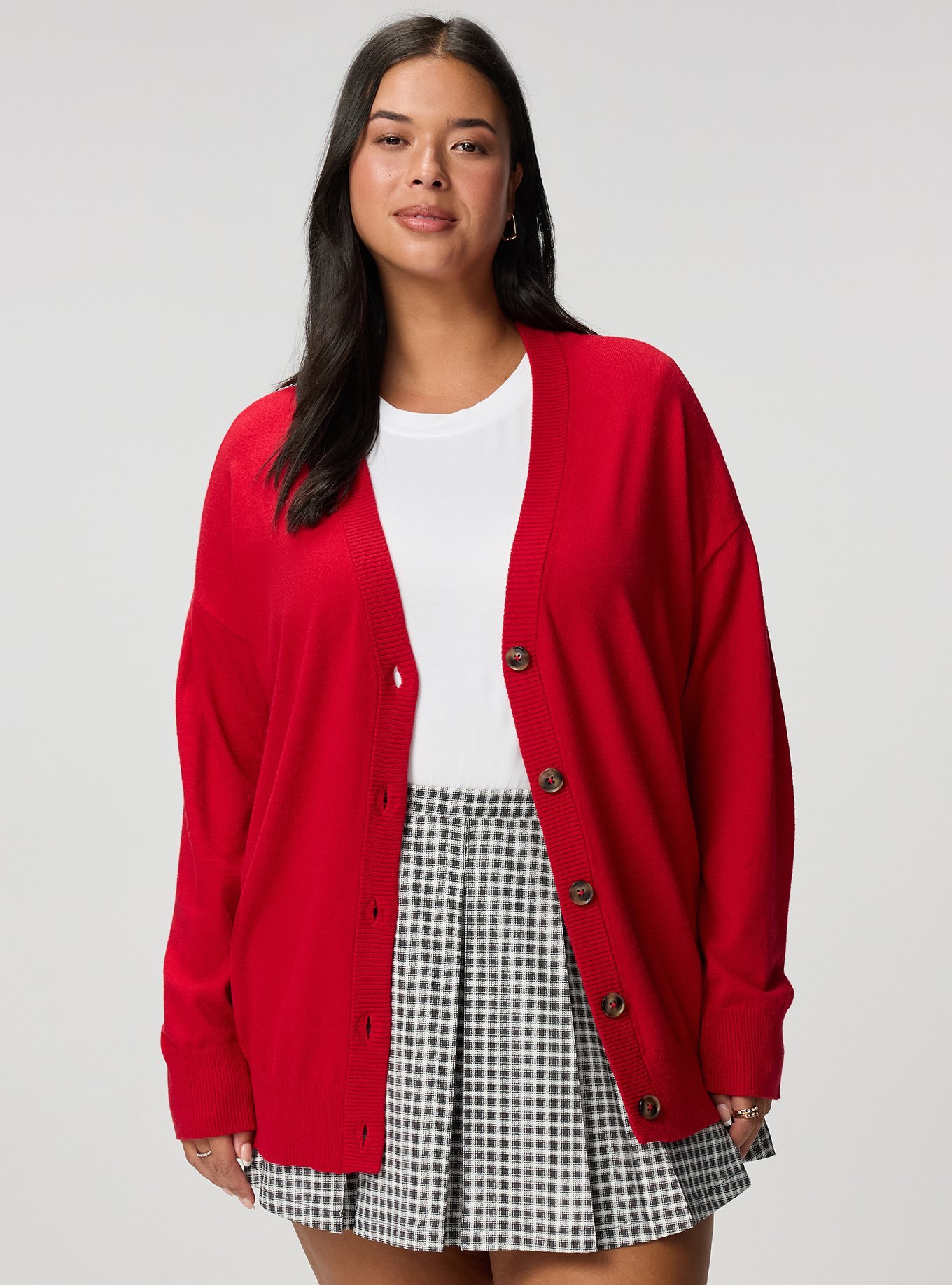 Everyday Soft Drop Shoulder V-Neck Cardigan, JESTER RED, alternate