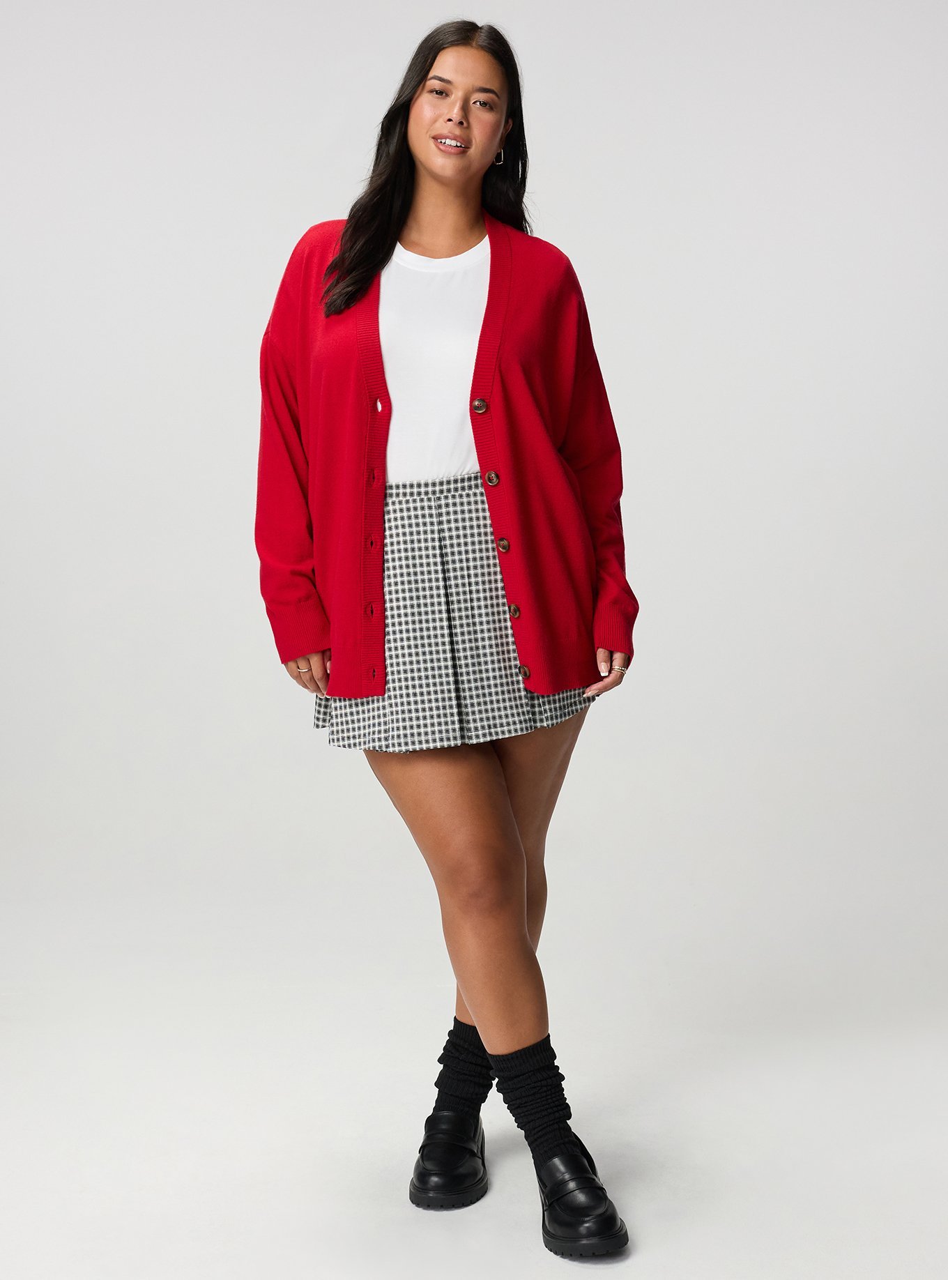 Everyday Soft Drop Shoulder V-Neck Cardigan, JESTER RED, alternate