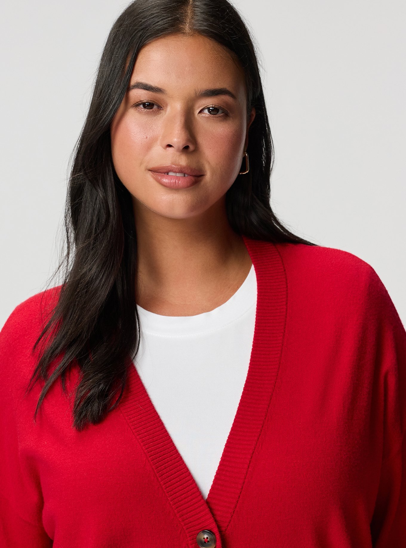 Everyday Soft Drop Shoulder V-Neck Cardigan, JESTER RED, alternate