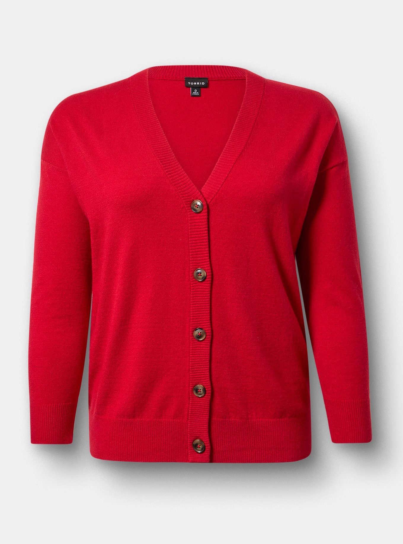 Everyday Soft Drop Shoulder V-Neck Cardigan, JESTER RED, flat