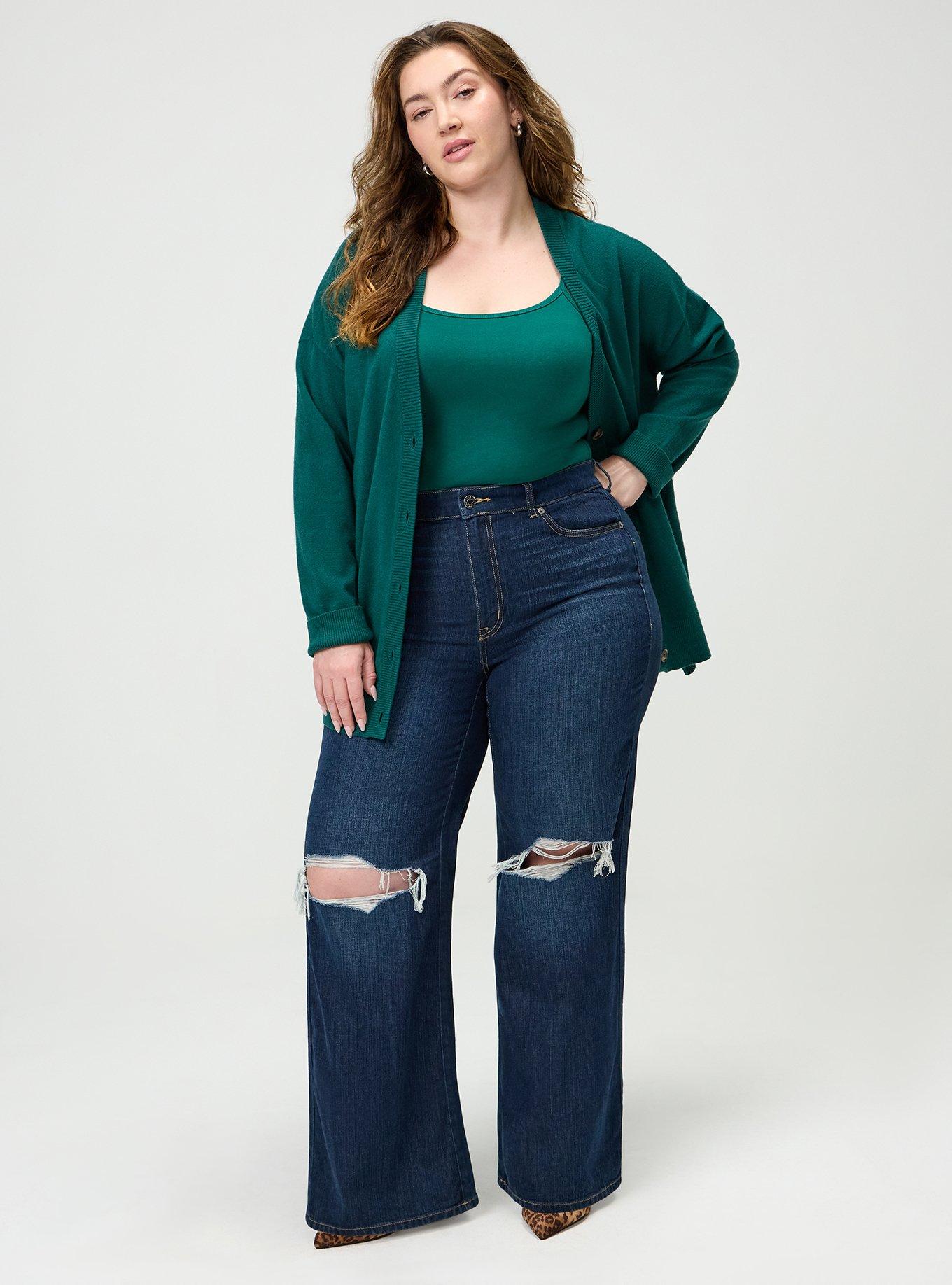 Plus Size Everyday Soft Drop Shoulder V-Neck Cardigan, BOTANICAL GREEN, alternate