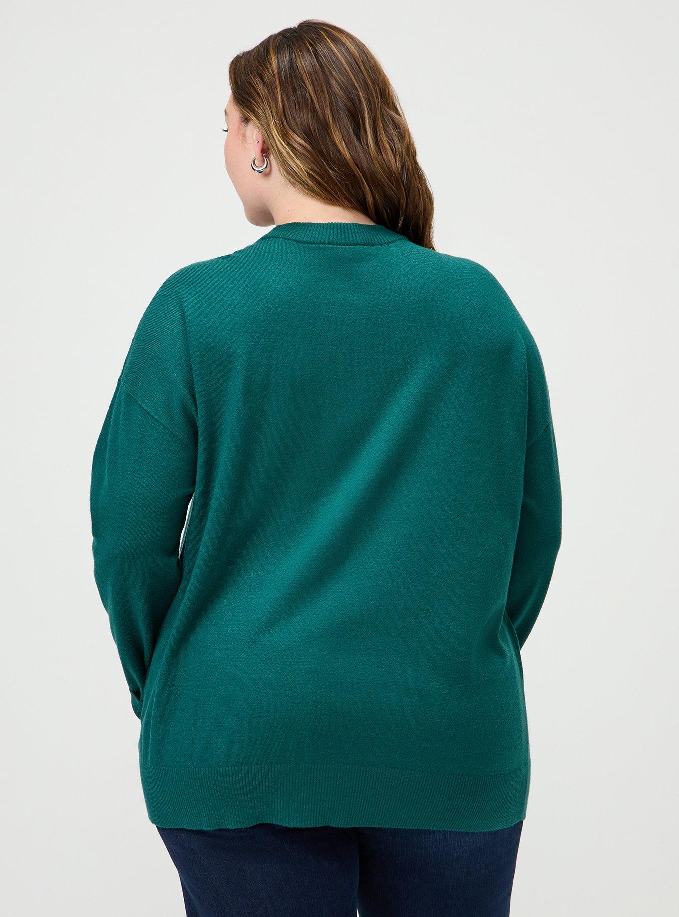 Plus Size Everyday Soft Drop Shoulder V-Neck Cardigan, BOTANICAL GREEN, alternate