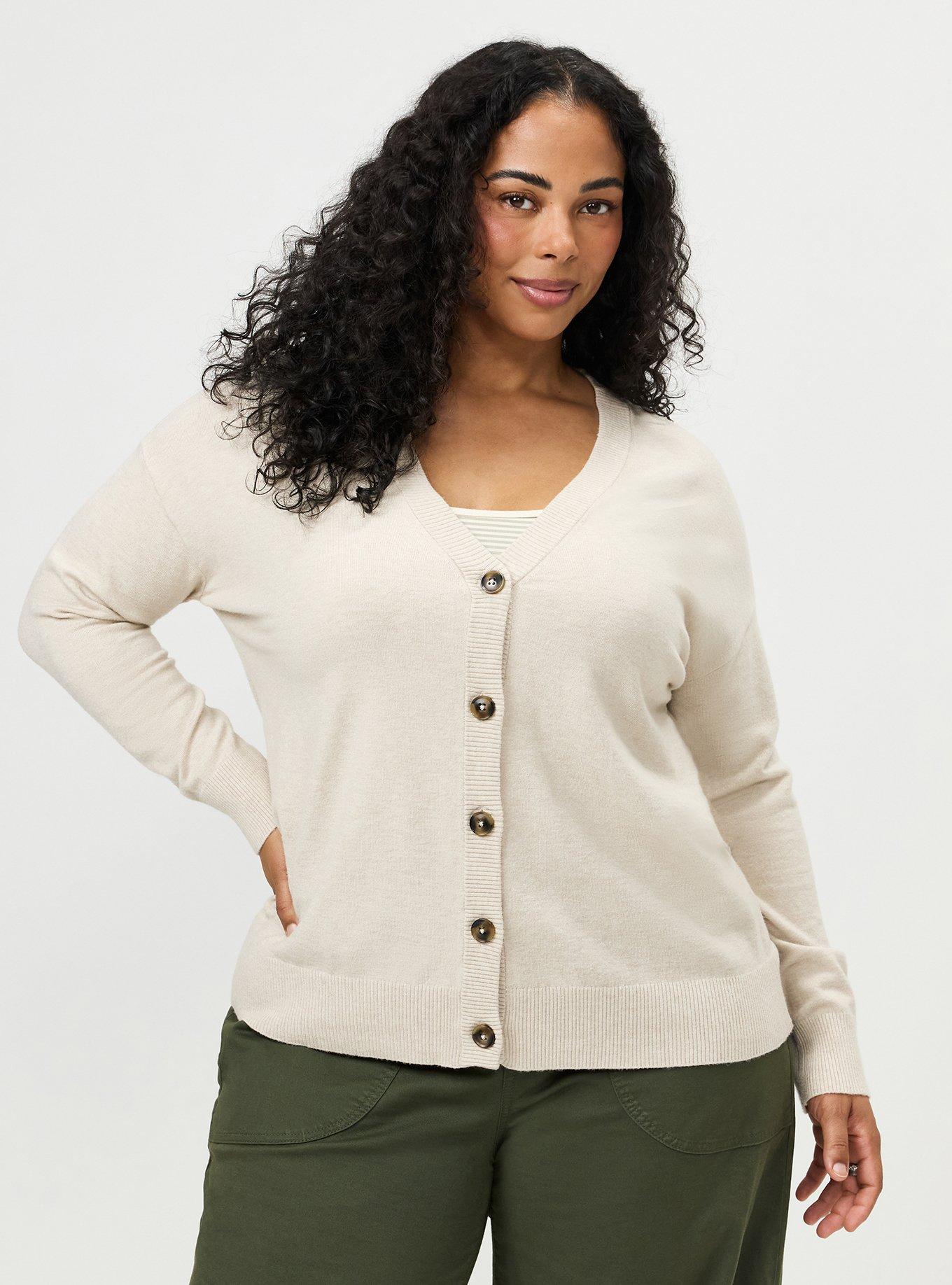 Plus Size Everyday Soft Drop Shoulder V-Neck Cardigan, OATMEAL HEATHER, alternate