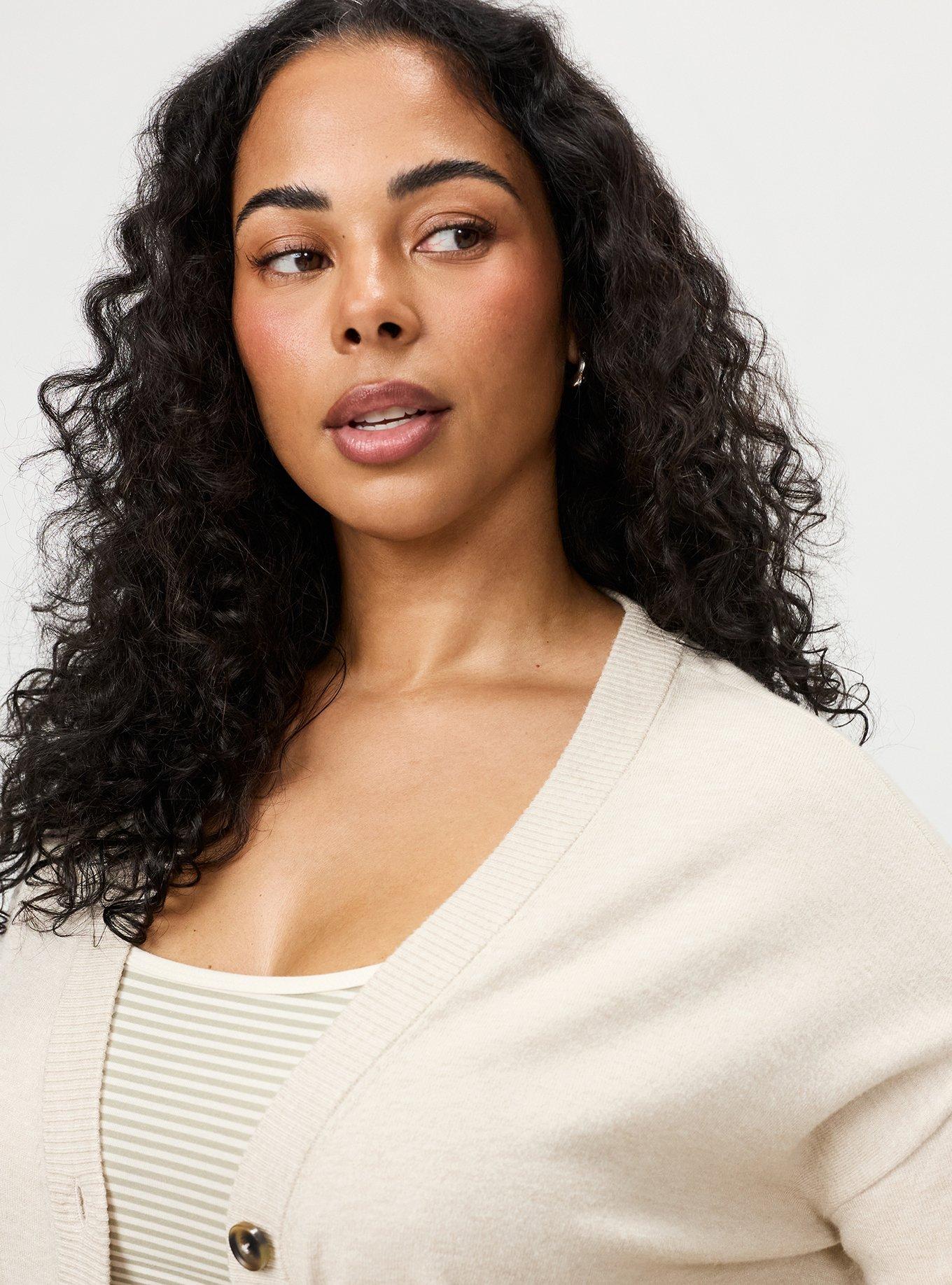 Plus Size Everyday Soft Drop Shoulder V-Neck Cardigan, OATMEAL HEATHER, alternate