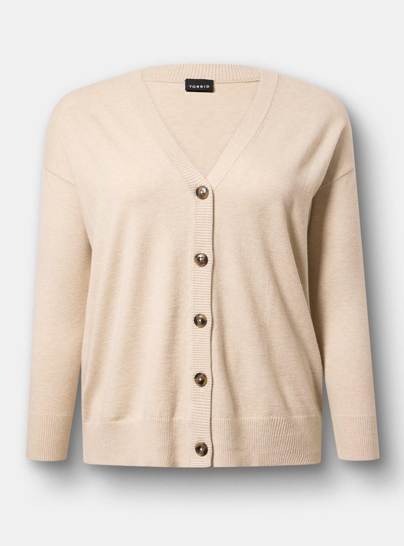 Plus Size Everyday Soft Drop Shoulder V-Neck Cardigan, OATMEAL HEATHER, hi-res