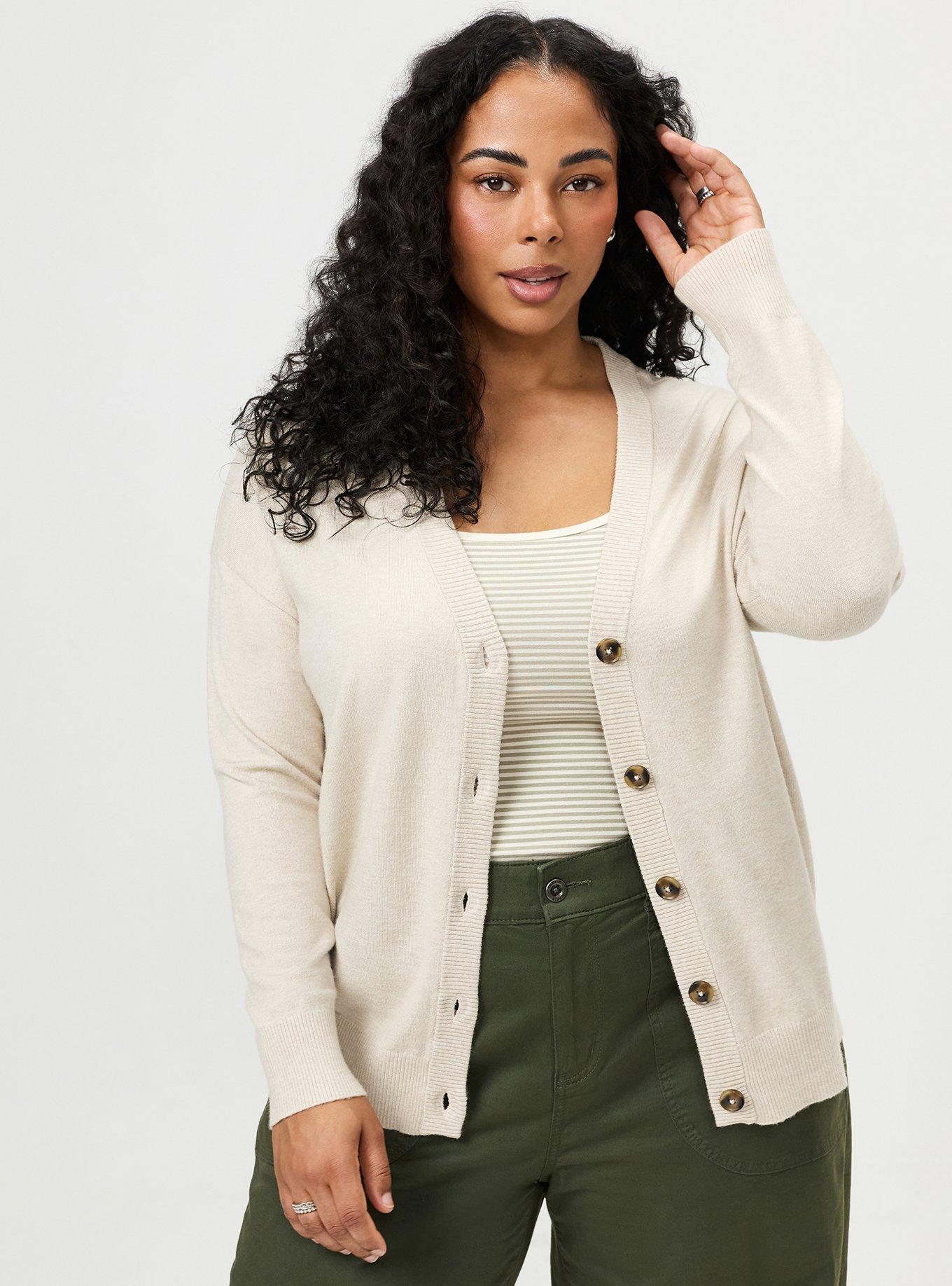 Plus Size Everyday Soft Drop Shoulder V-Neck Cardigan, OATMEAL HEATHER, hi-res