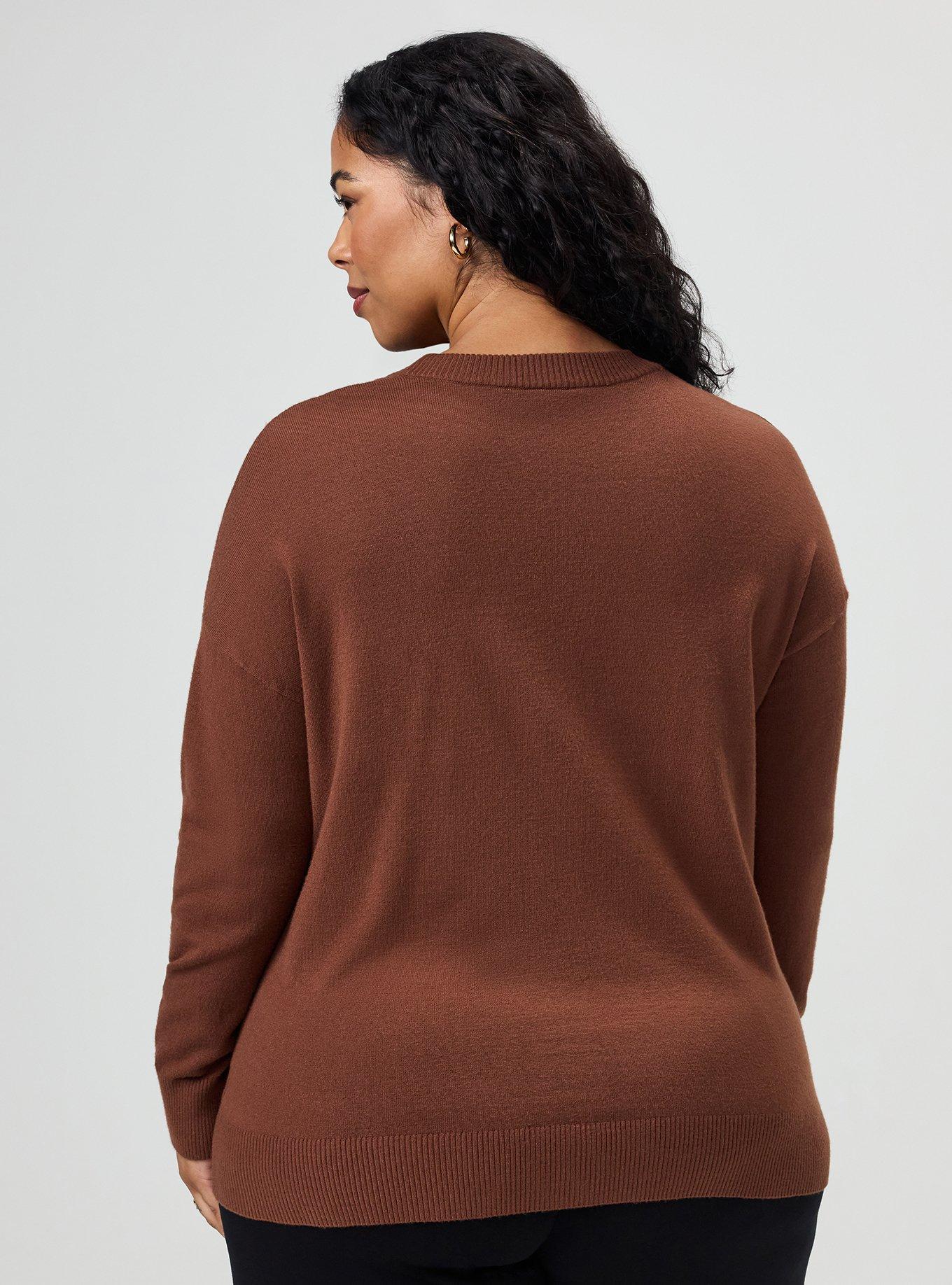 Plus Size Everyday Soft Drop Shoulder V-Neck Cardigan, CAPPUCCINO, alternate