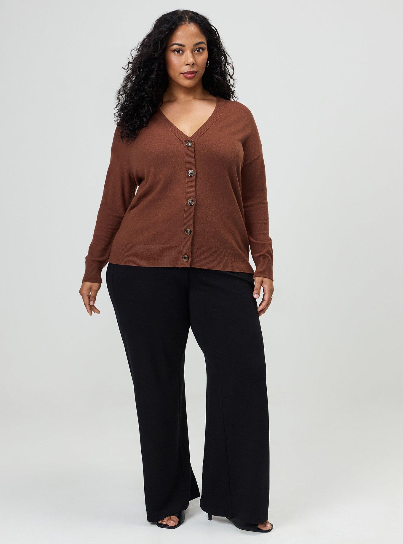 Plus Size Everyday Soft Drop Shoulder V-Neck Cardigan, CAPPUCCINO, alternate