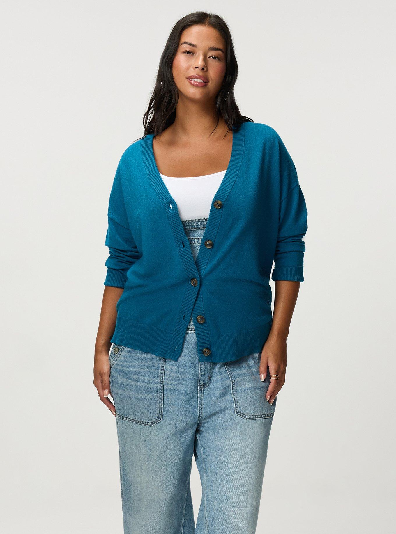 Everyday Soft Drop Shoulder V-Neck Cardigan, LYONS BLUE, alternate