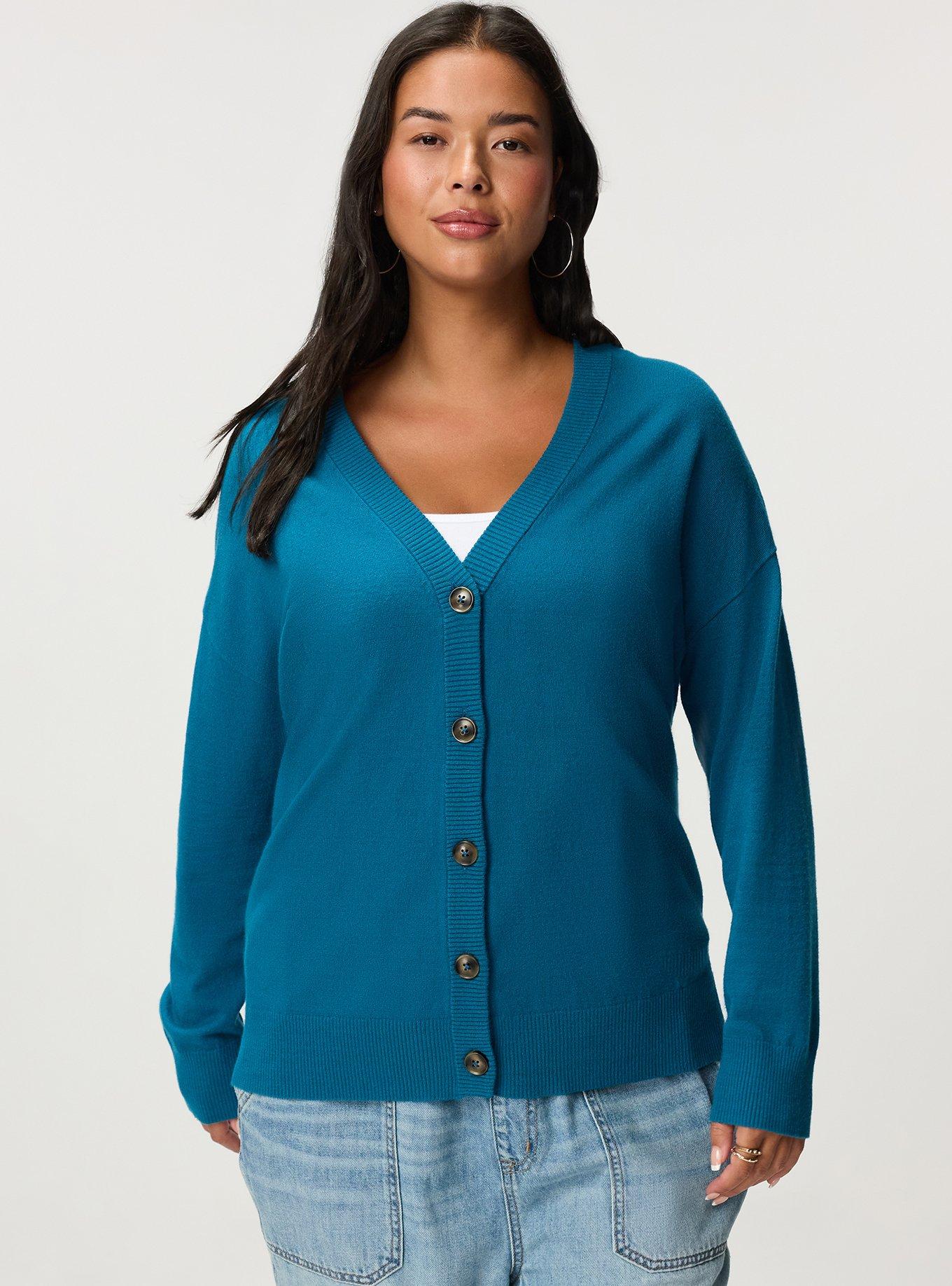 Everyday Soft Drop Shoulder V-Neck Cardigan, LYONS BLUE, hi-res