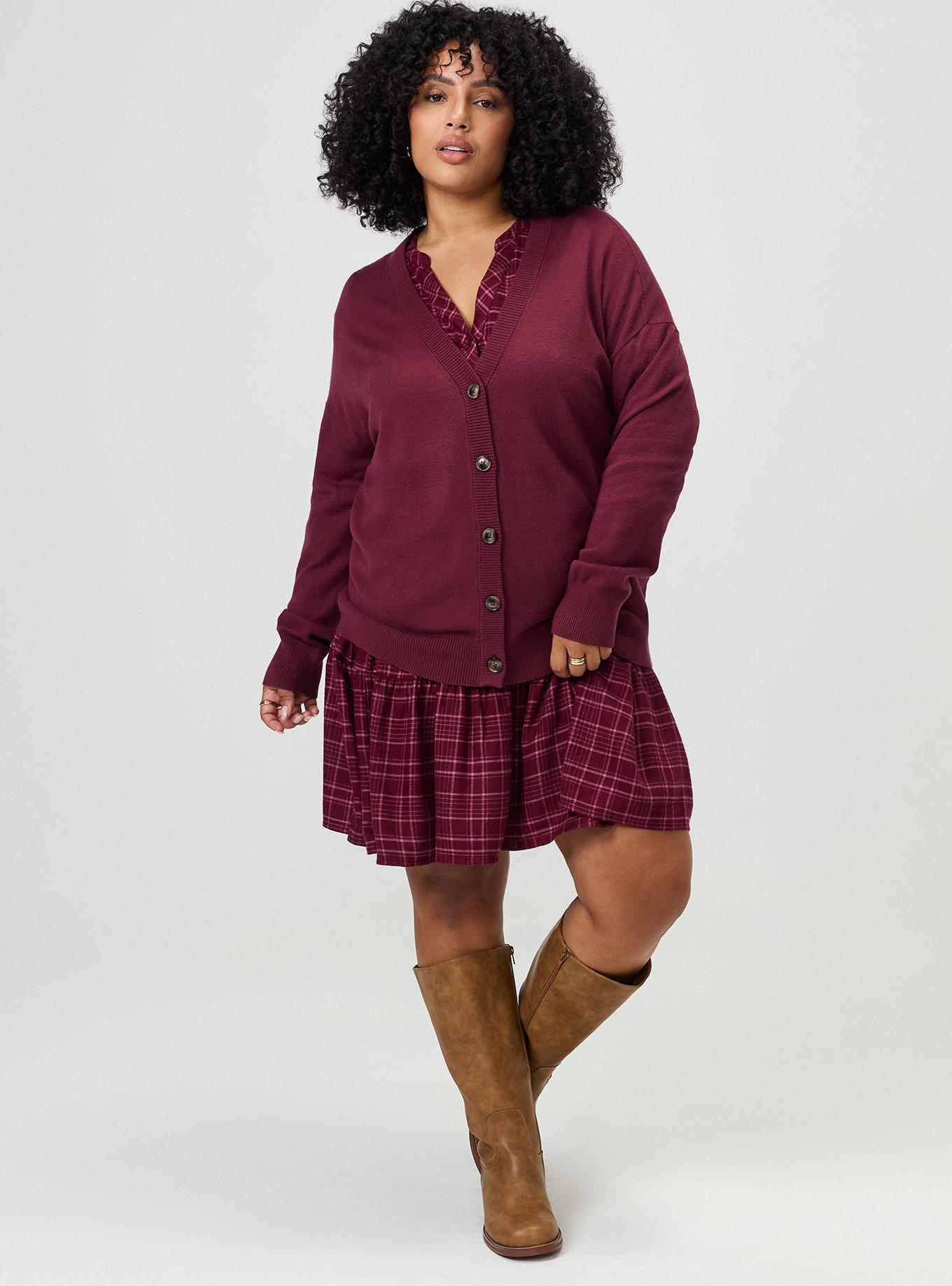 Everyday Soft Drop Shoulder V-Neck Cardigan, MAROON BANNER, alternate