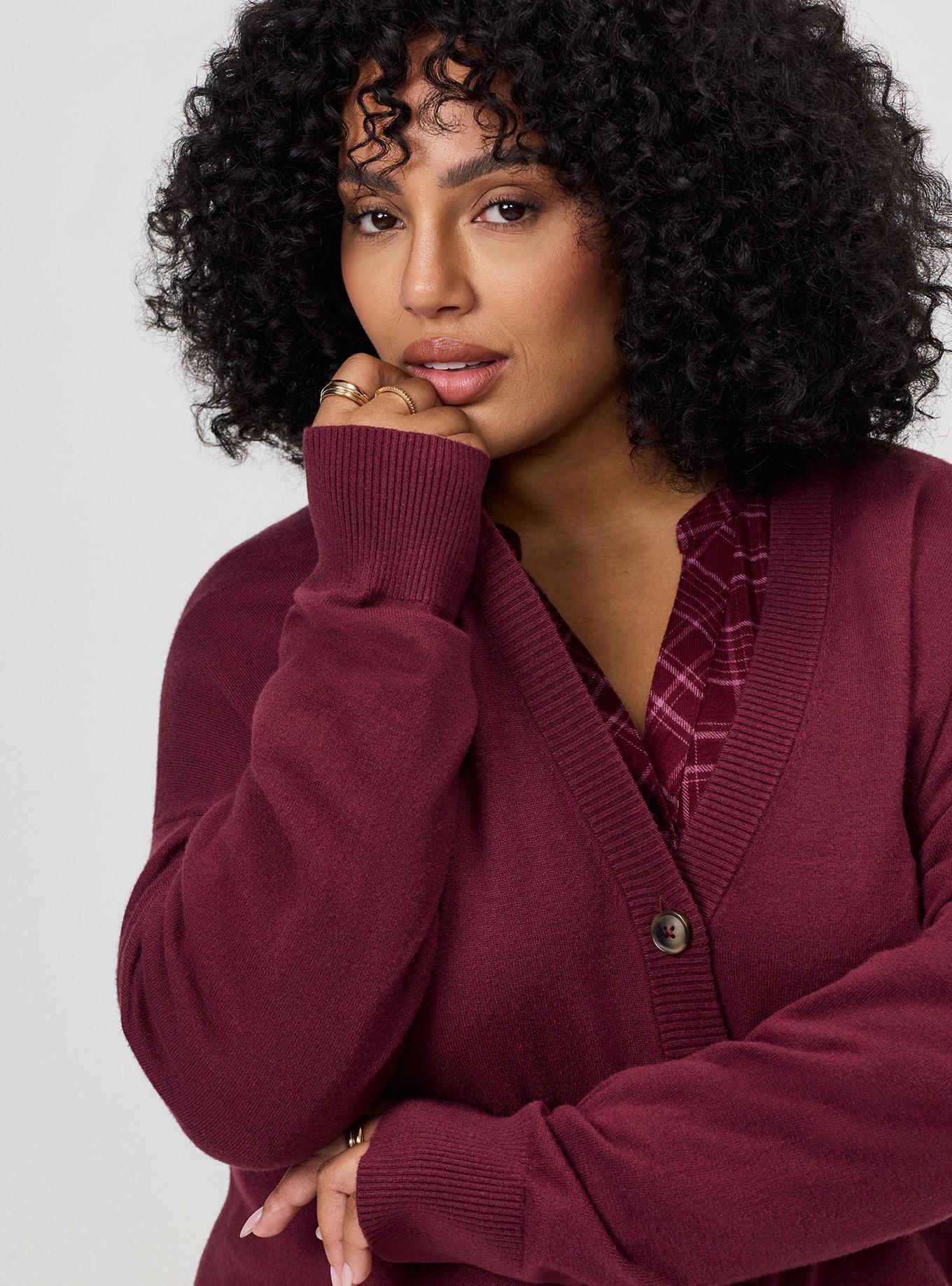 Everyday Soft Drop Shoulder V-Neck Cardigan, MAROON BANNER, alternate