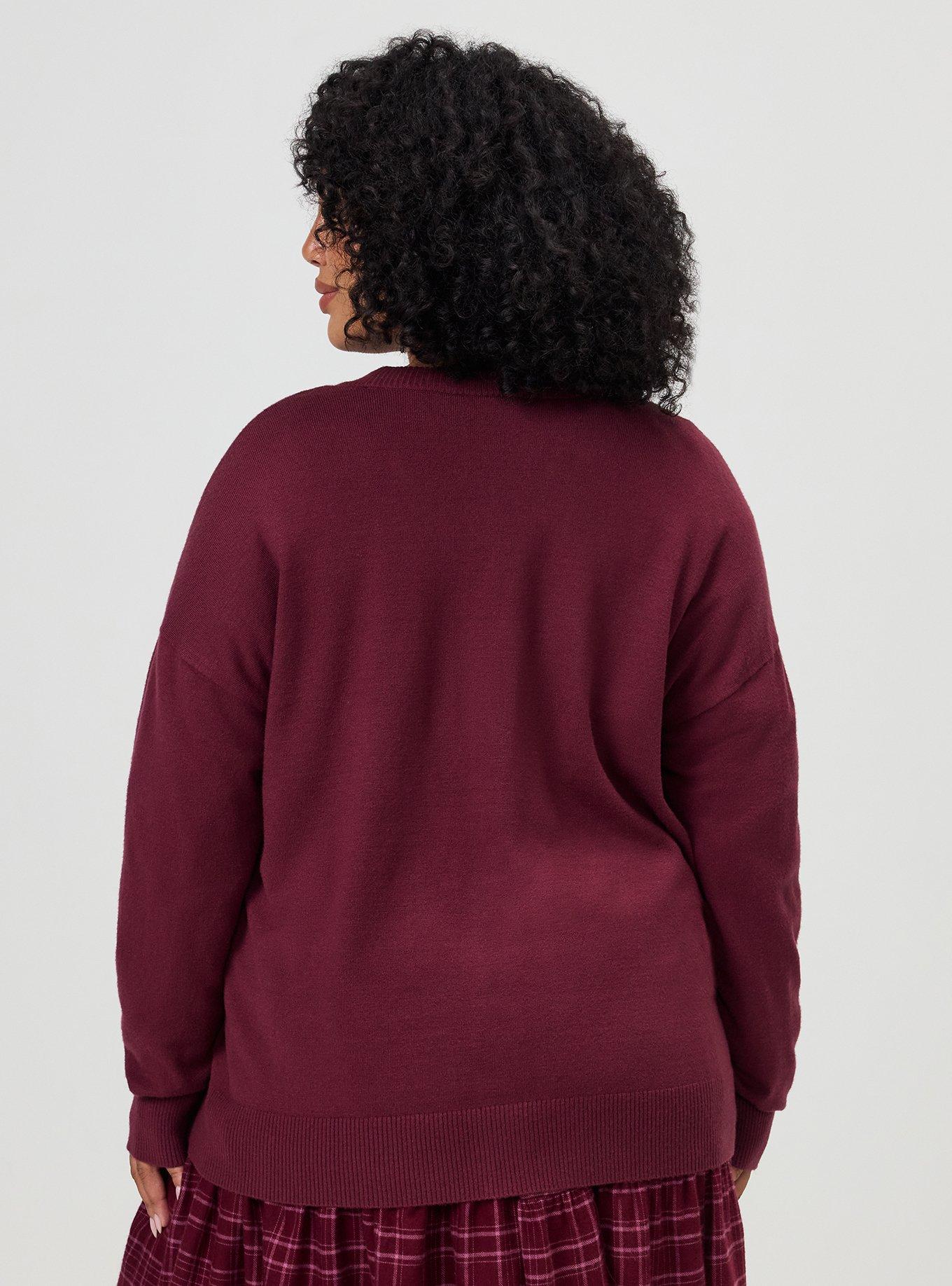Everyday Soft Drop Shoulder V-Neck Cardigan, MAROON BANNER, alternate