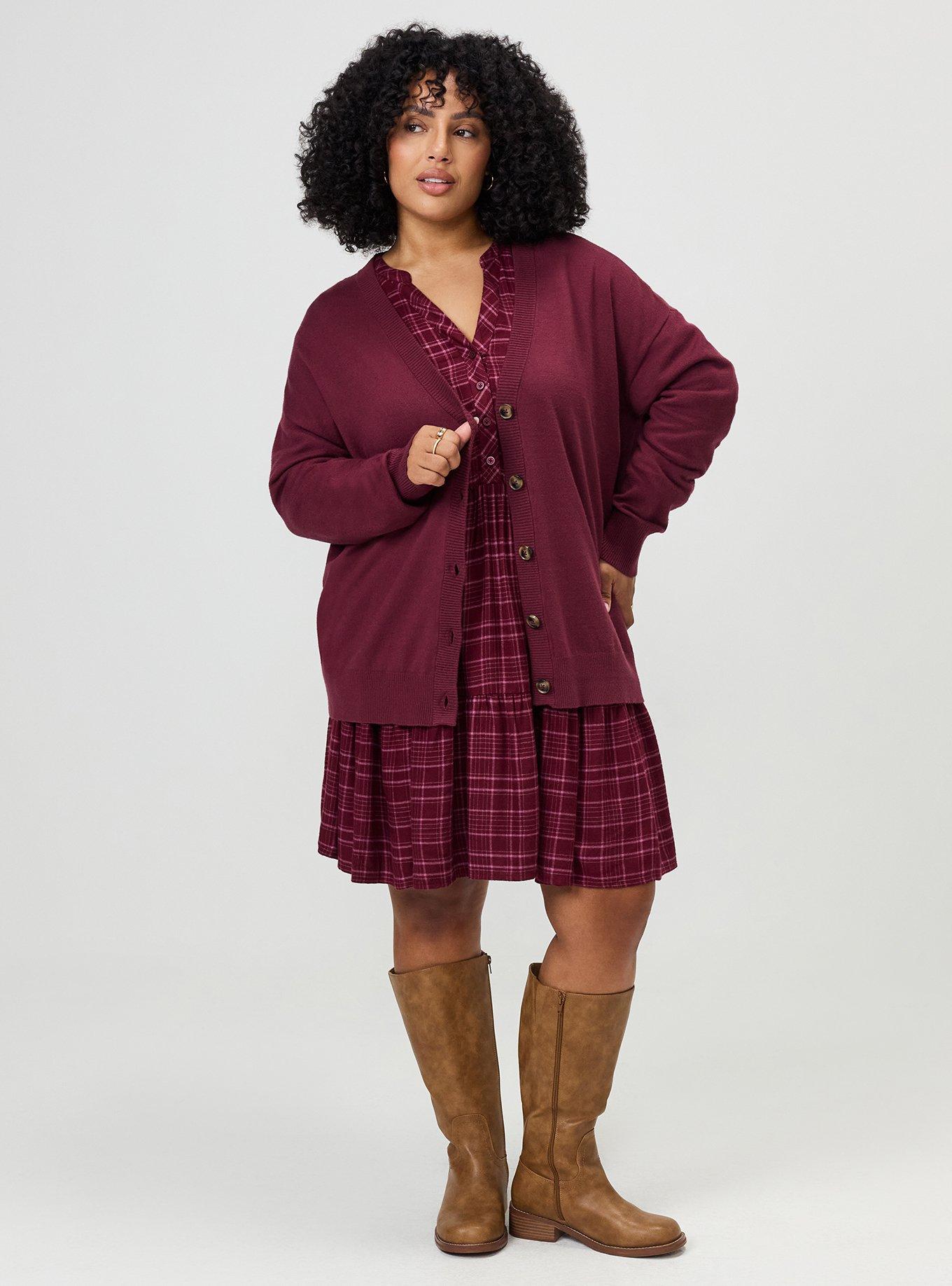 Everyday Soft Drop Shoulder V-Neck Cardigan, MAROON BANNER, alternate
