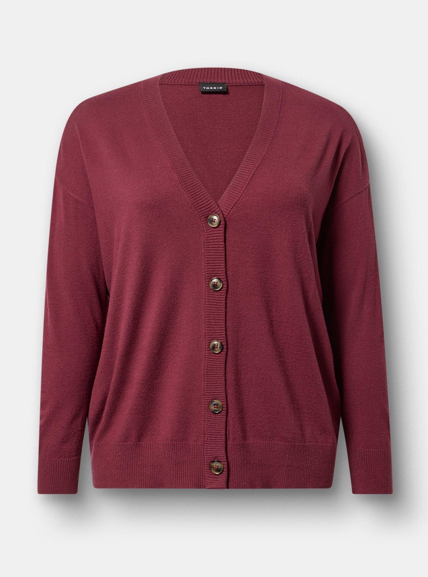 Everyday Soft Drop Shoulder V-Neck Cardigan, MAROON BANNER, hi-res