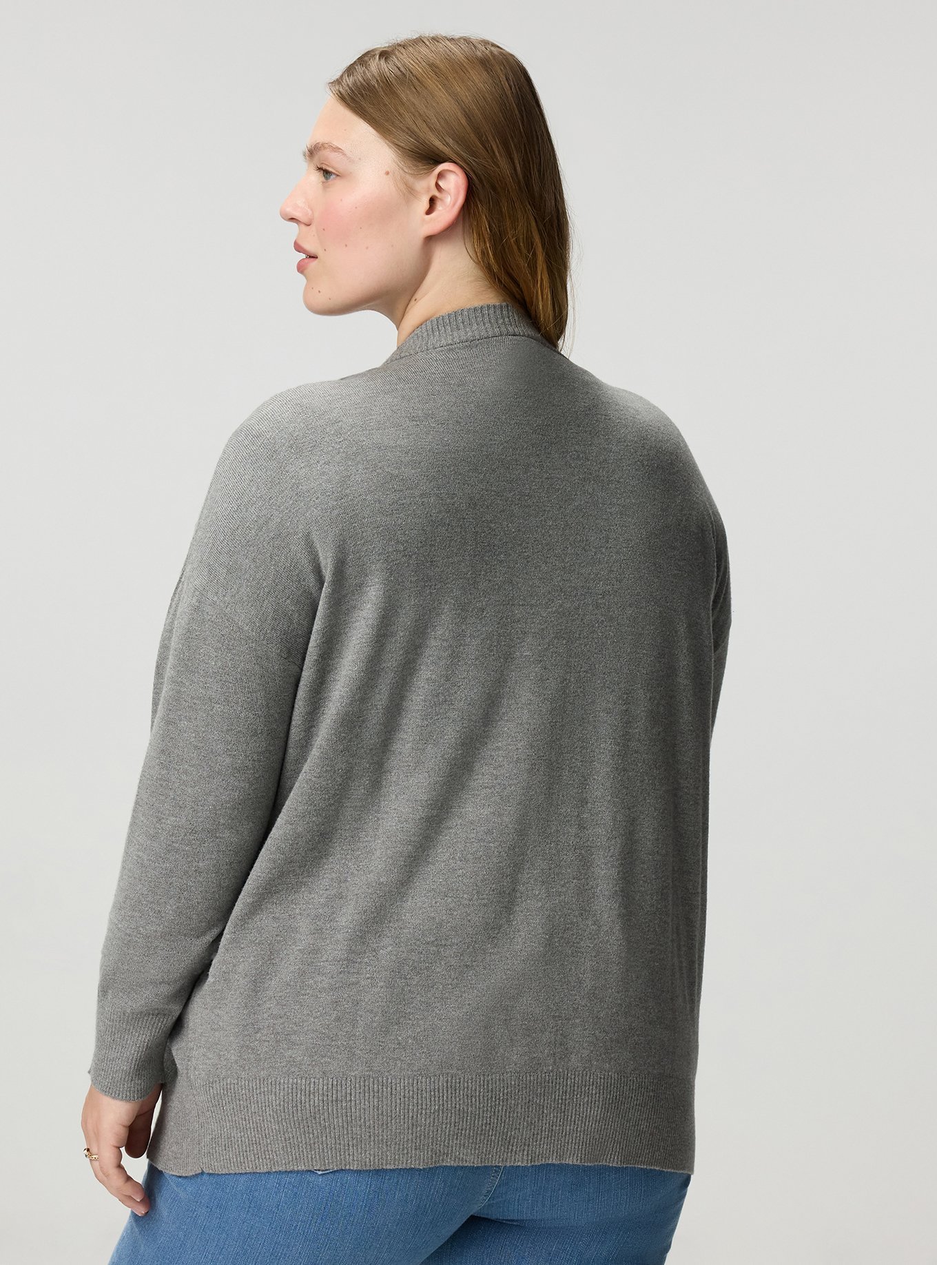 Everyday Soft Drop Shoulder V-Neck Cardigan, MED HEATHER GREY, alternate