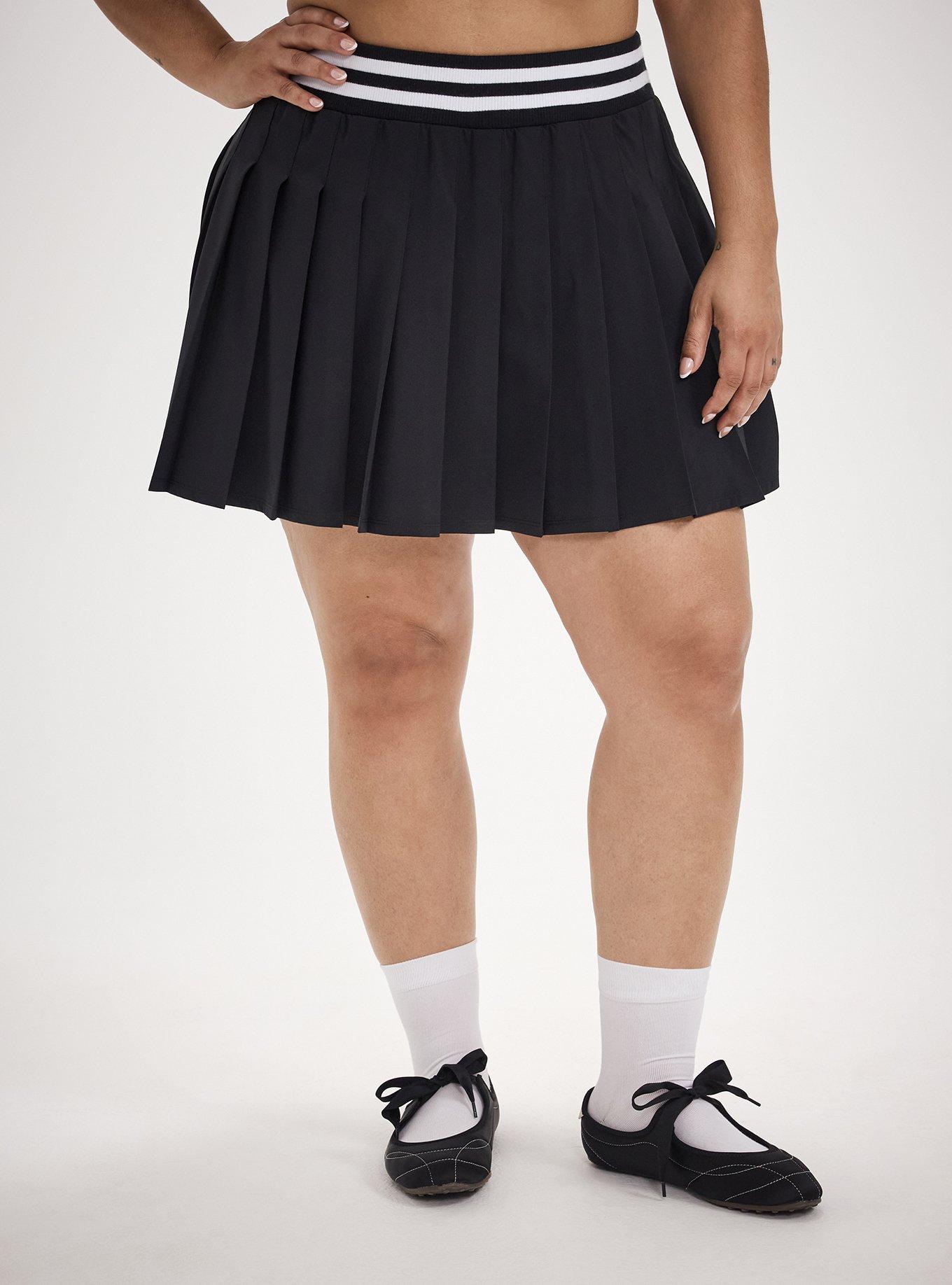 TRU Stretch Woven Pleated Active Skirt With Bike Short, DEEP BLACK, alternate
